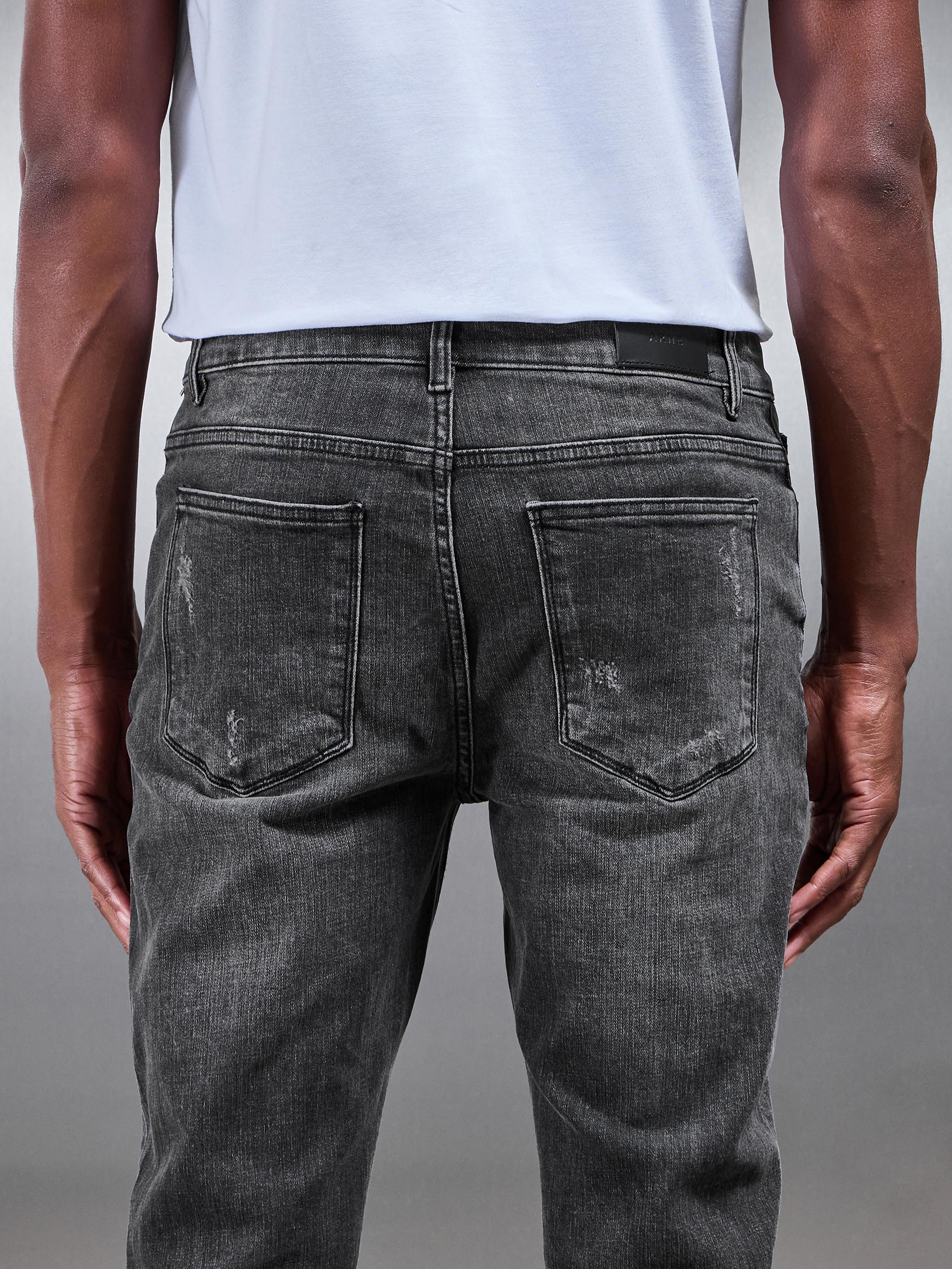 Mens Distressed Denim Jeans in Grey Wash