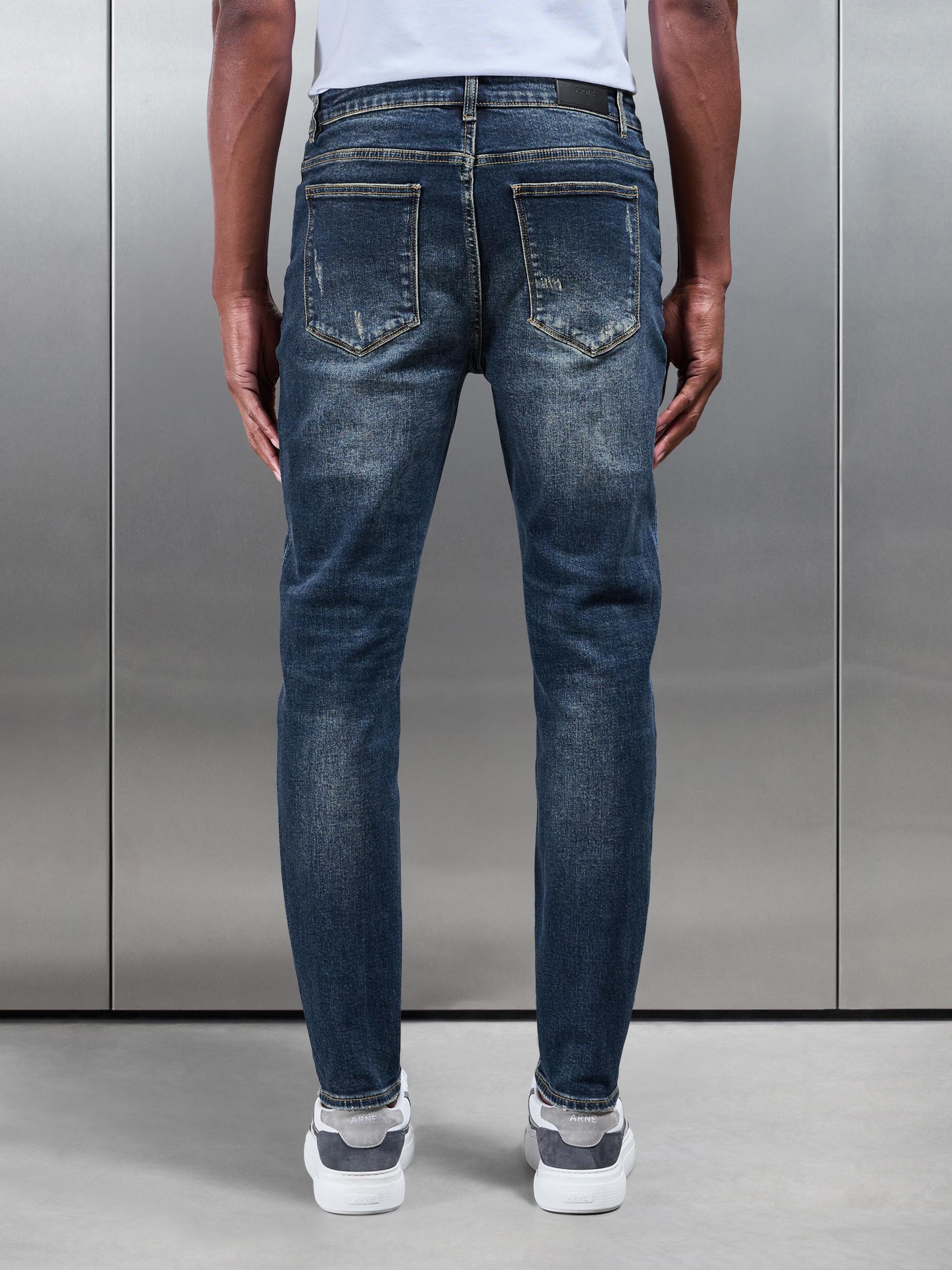Mens Distressed Denim Jeans in Vintage Blue