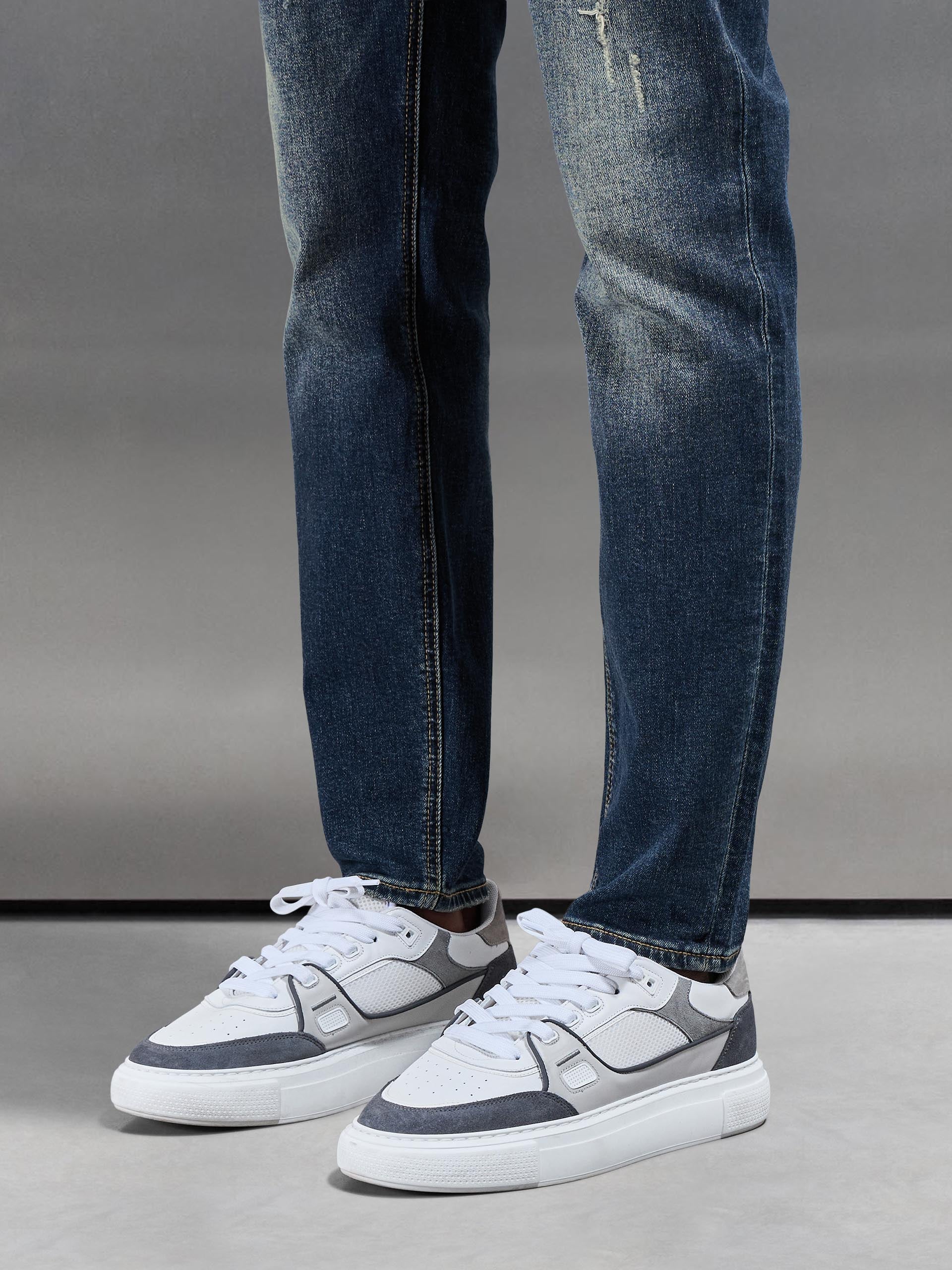 Mens Distressed Denim Jeans in Vintage Blue