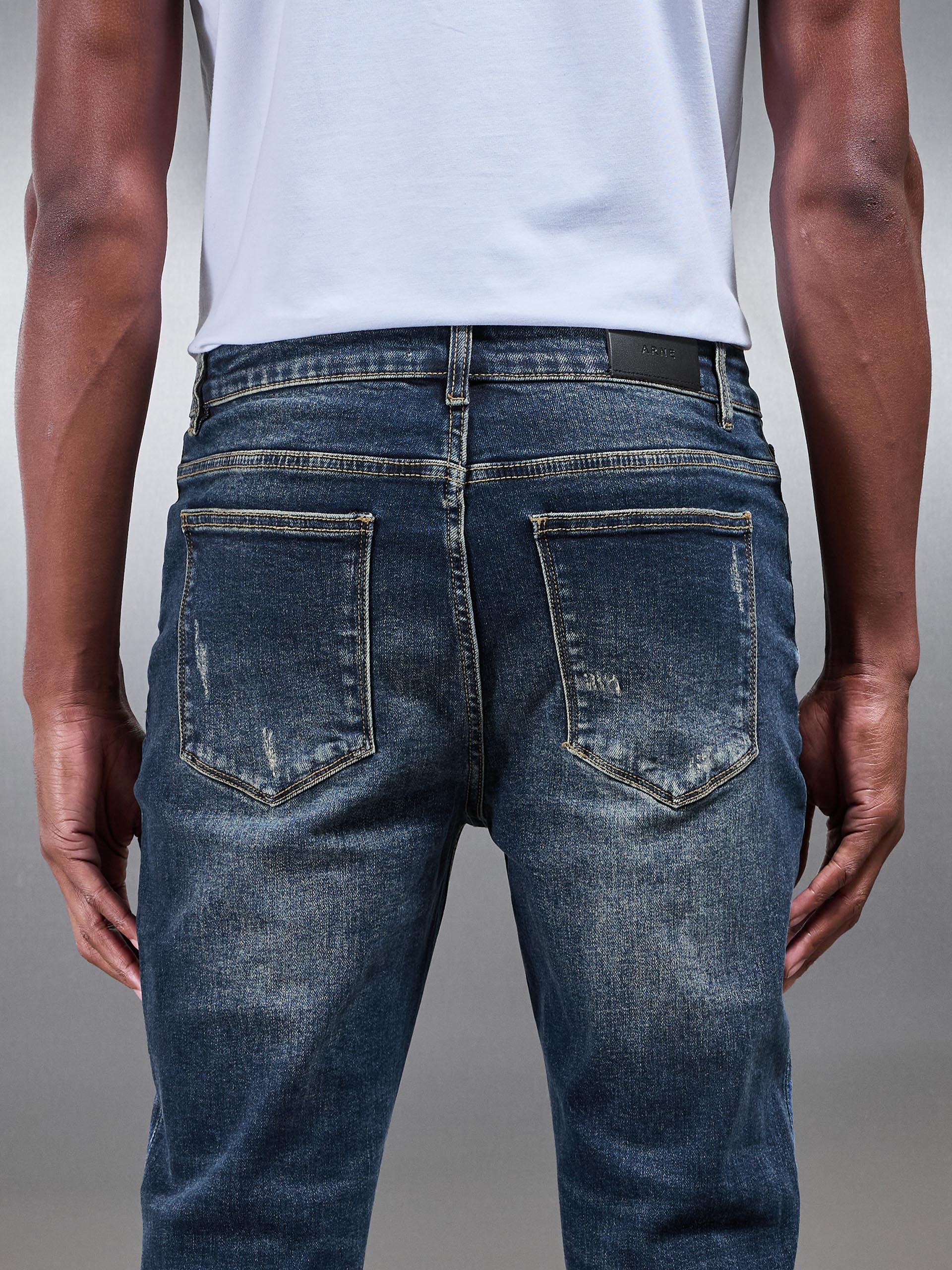 Mens Distressed Denim Jeans in Vintage Blue