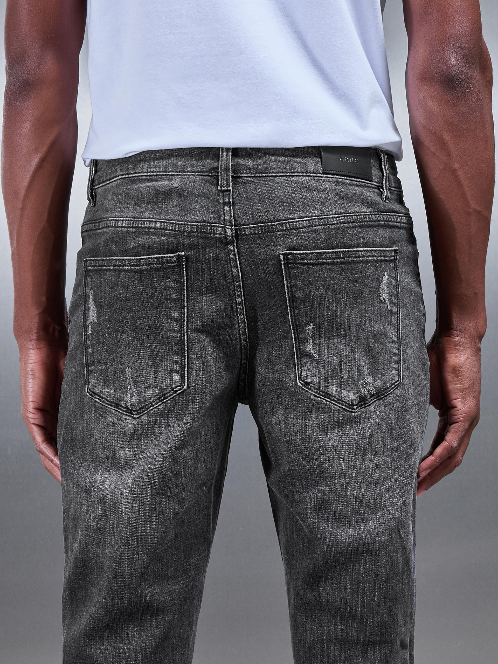 Mens Distressed Straight Leg Denim Jeans in Grey Wash