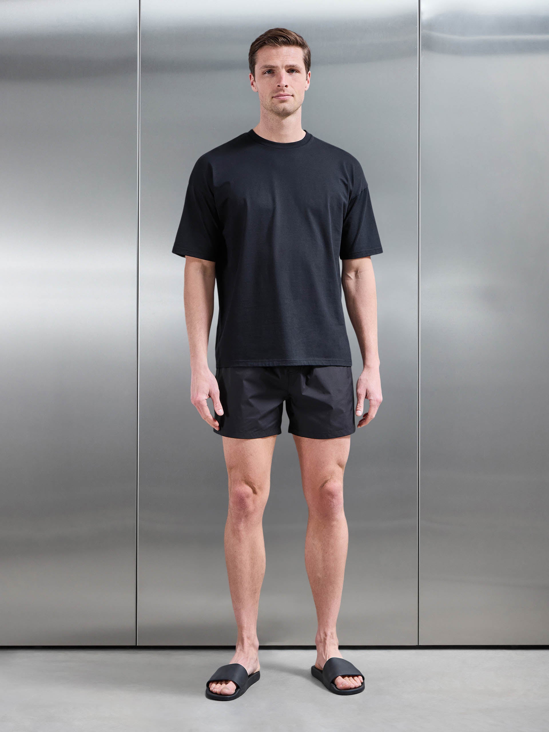 Mens Essential Drawstring Shell Swim Short in Black