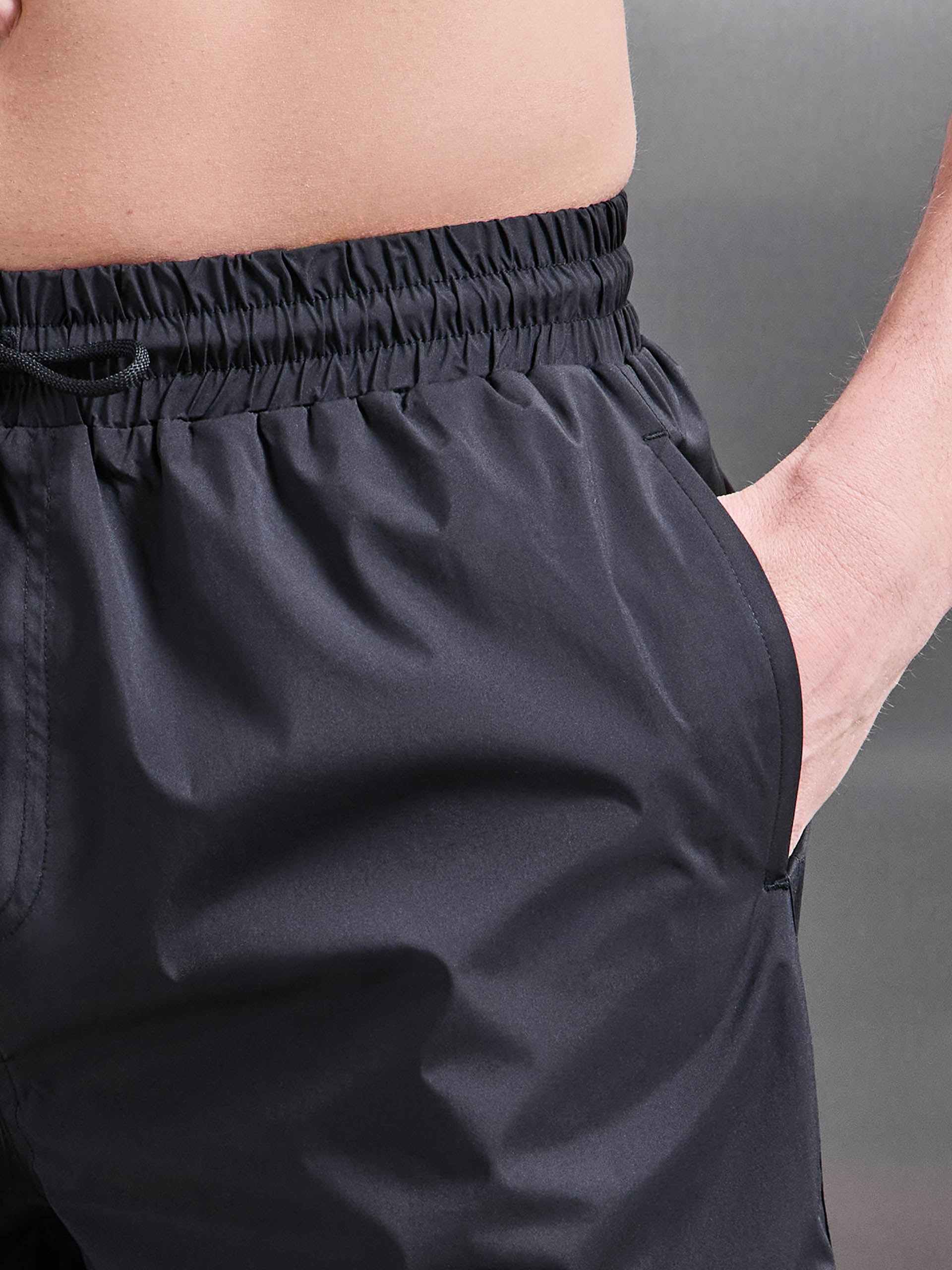 Mens Essential Drawstring Shell Swim Short in Black