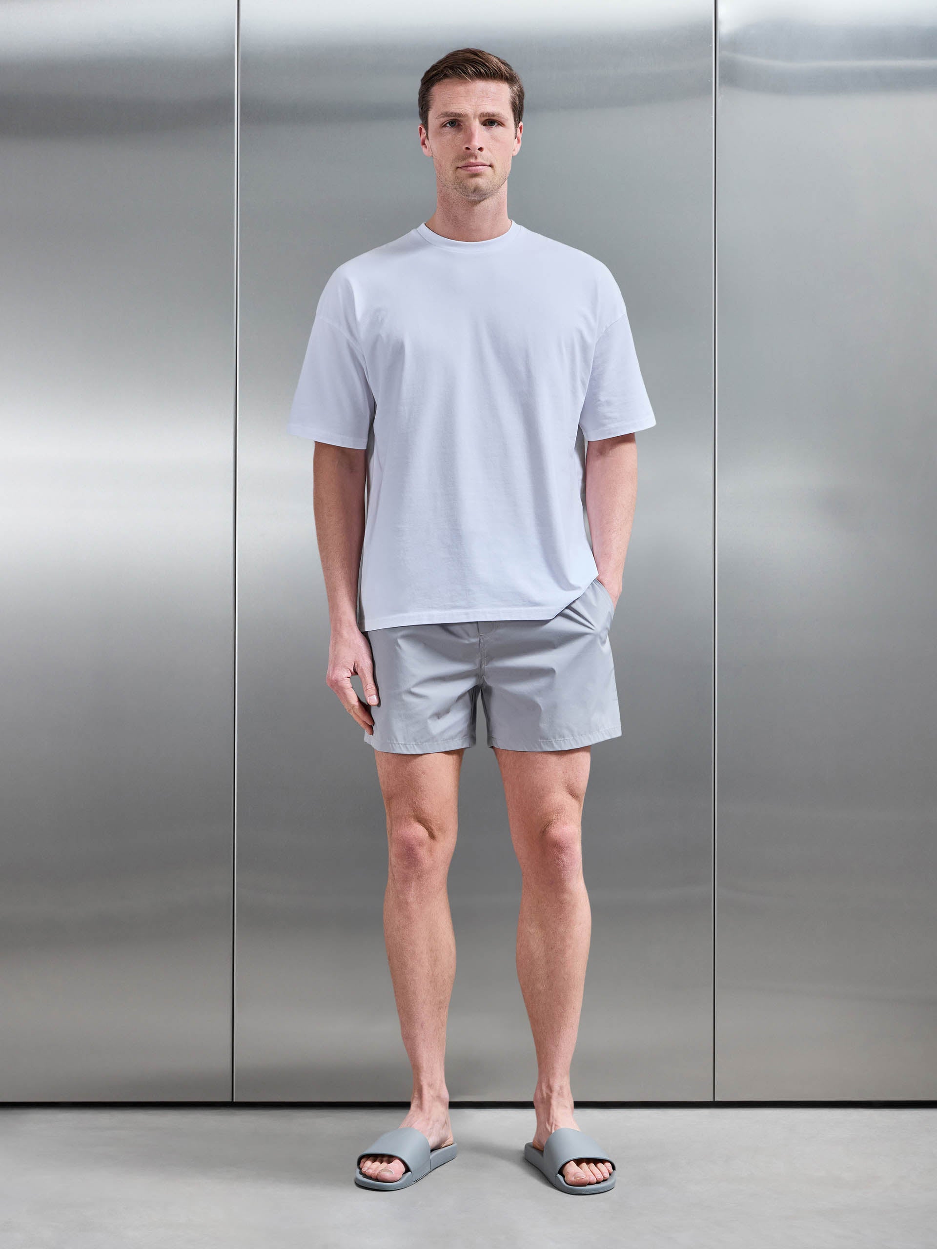 Mens Essential Drawstring Shell Swim Short in Mid Grey