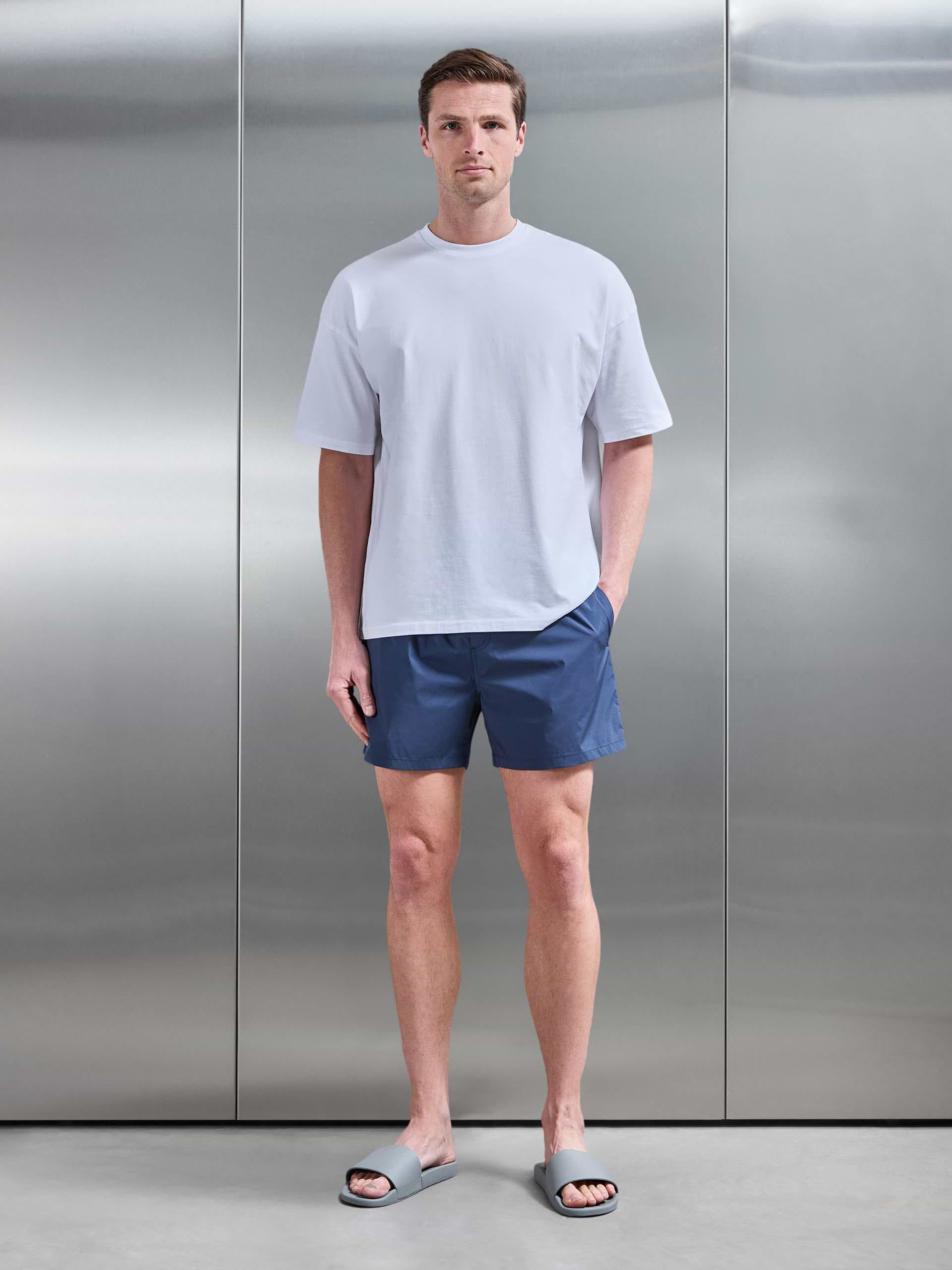 Mens Essential Drawstring Shell Swim Short in Steel Blue