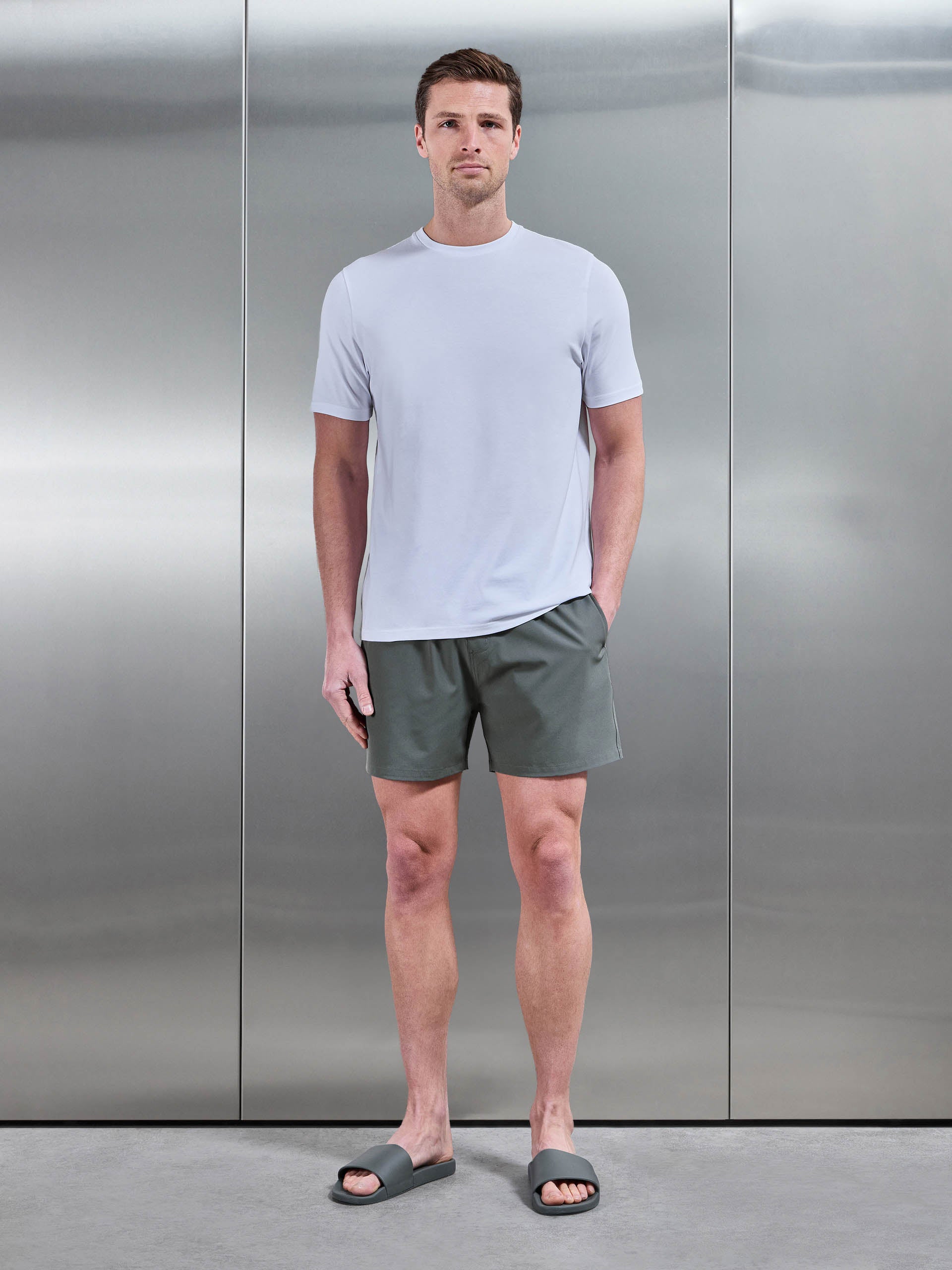 Mens Essential Drawstring Swim Short in Olive