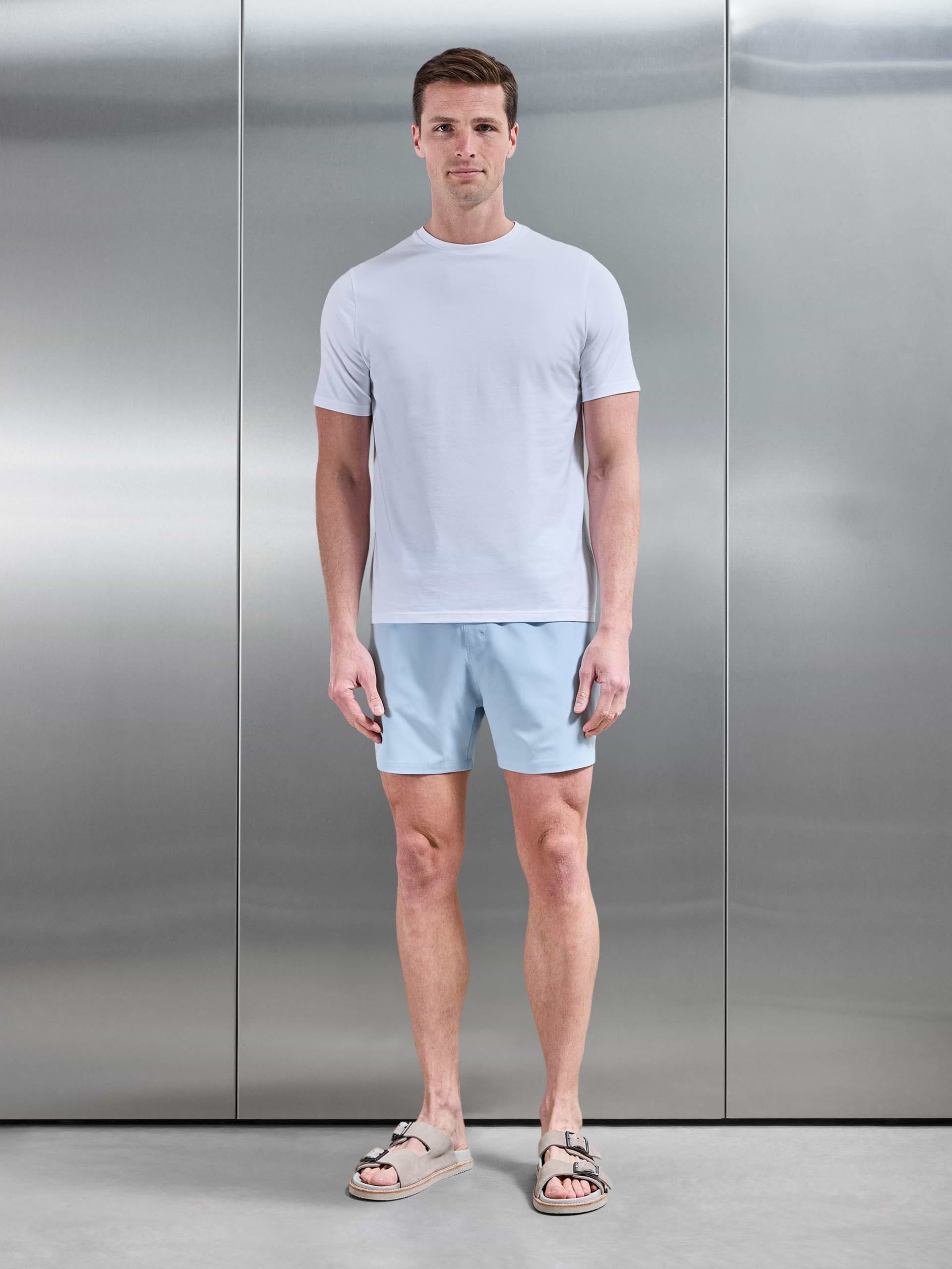 Mens Essential Drawstring Swim Short in Soft Blue