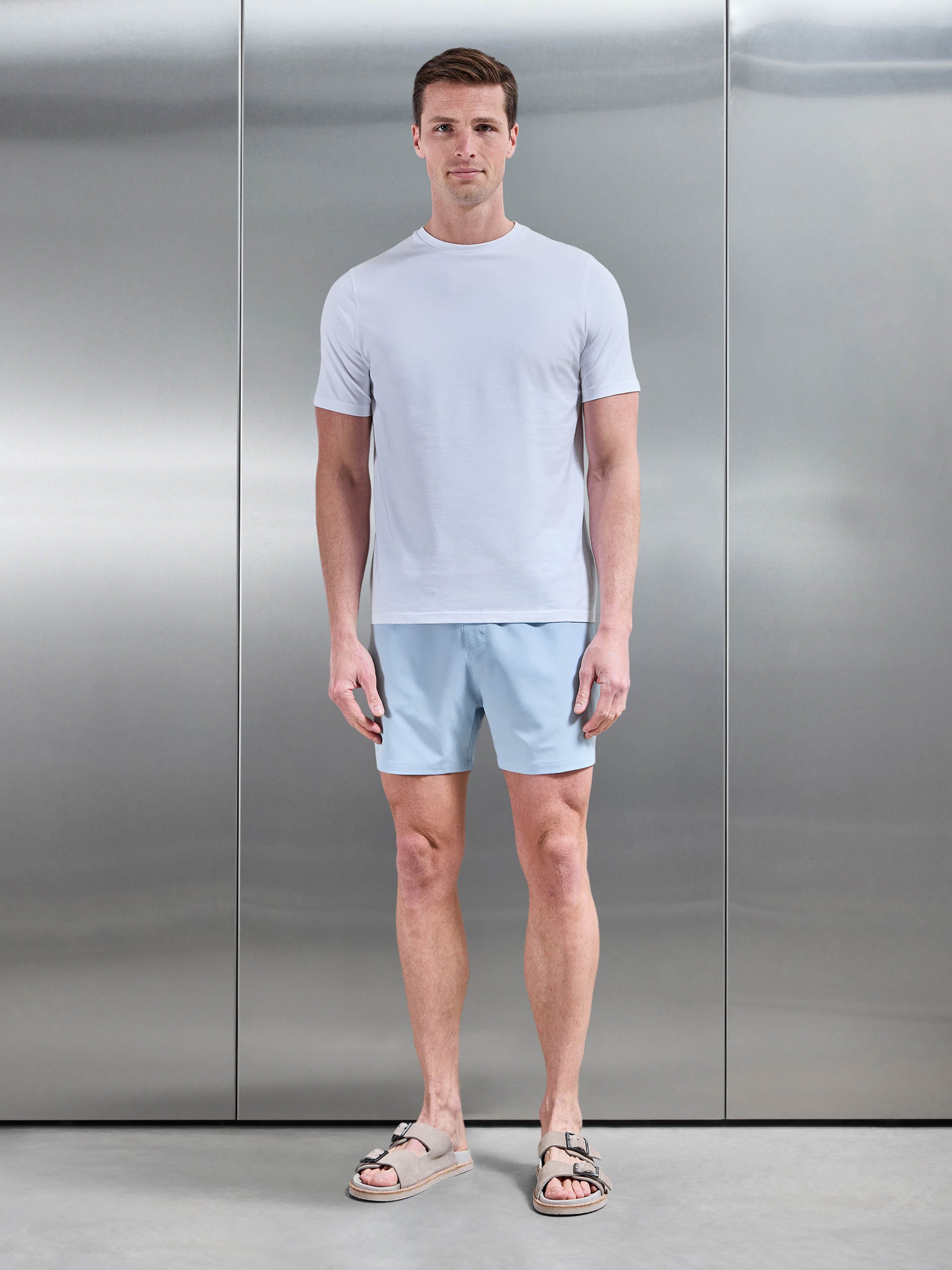 Mens Essential Drawstring Swim Short in Soft Blue
