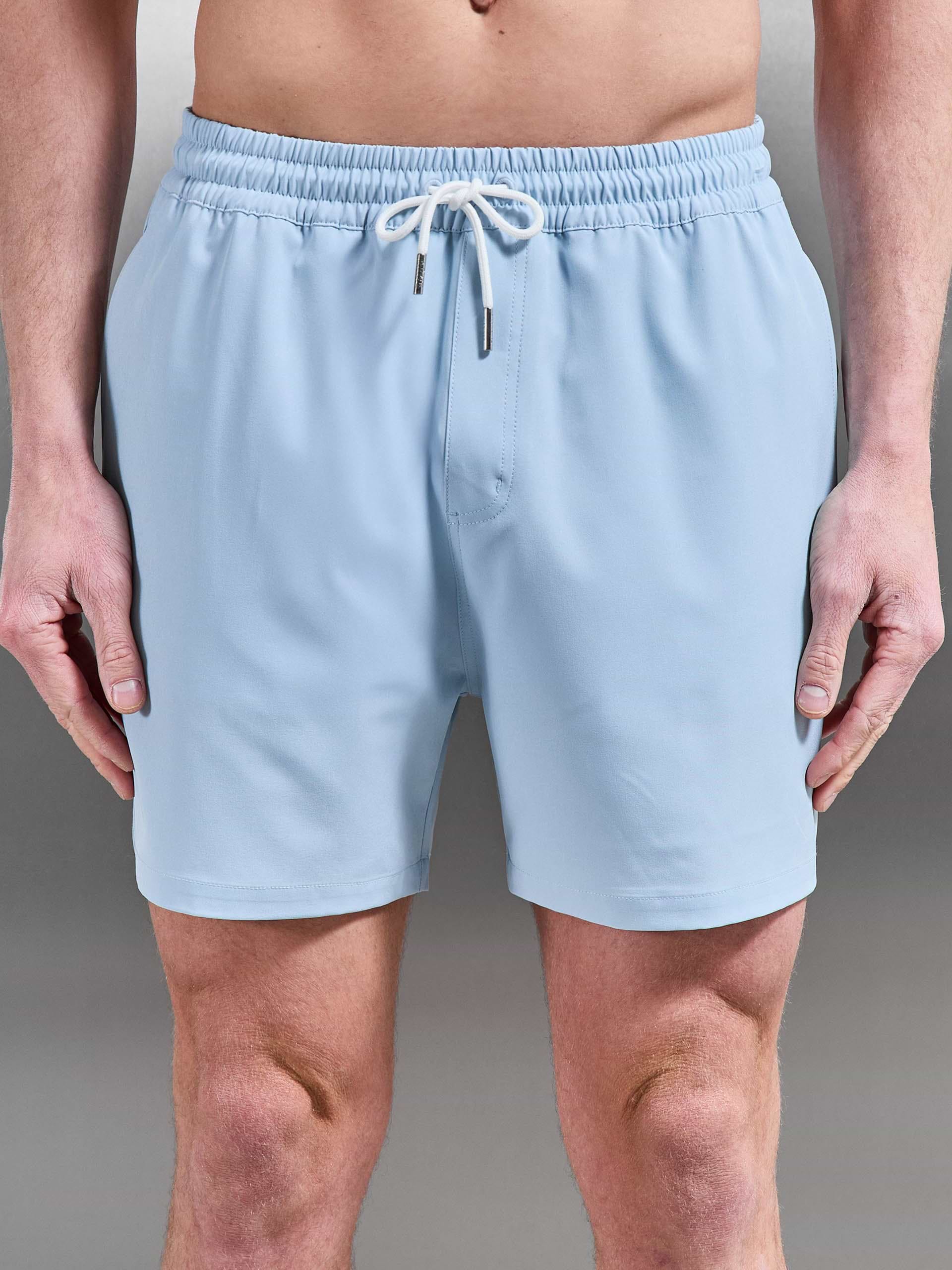 Essential Drawstring Swim Short in Soft Blue