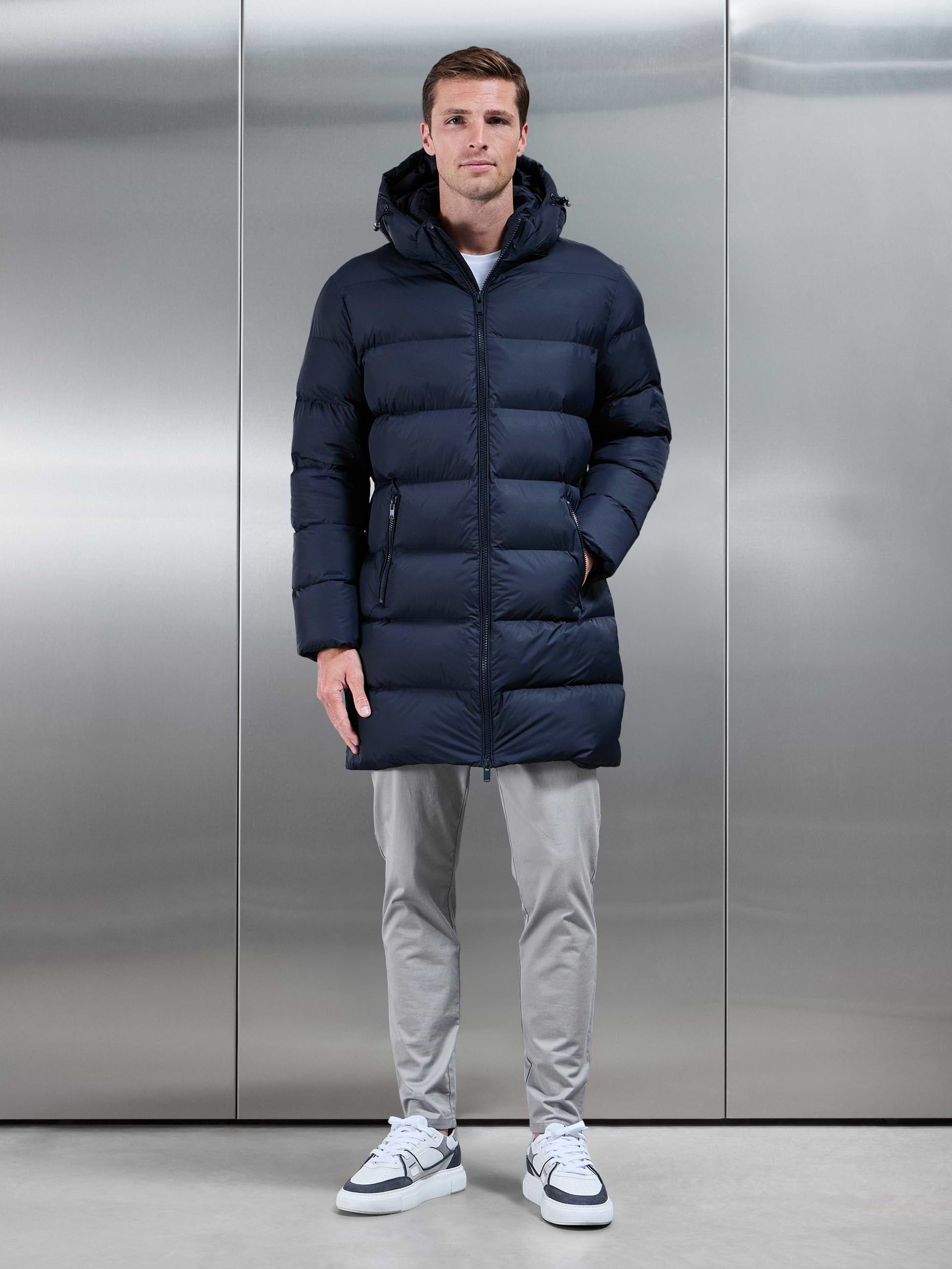 Mens Essential Mid Length Puffer Jacket in Navy