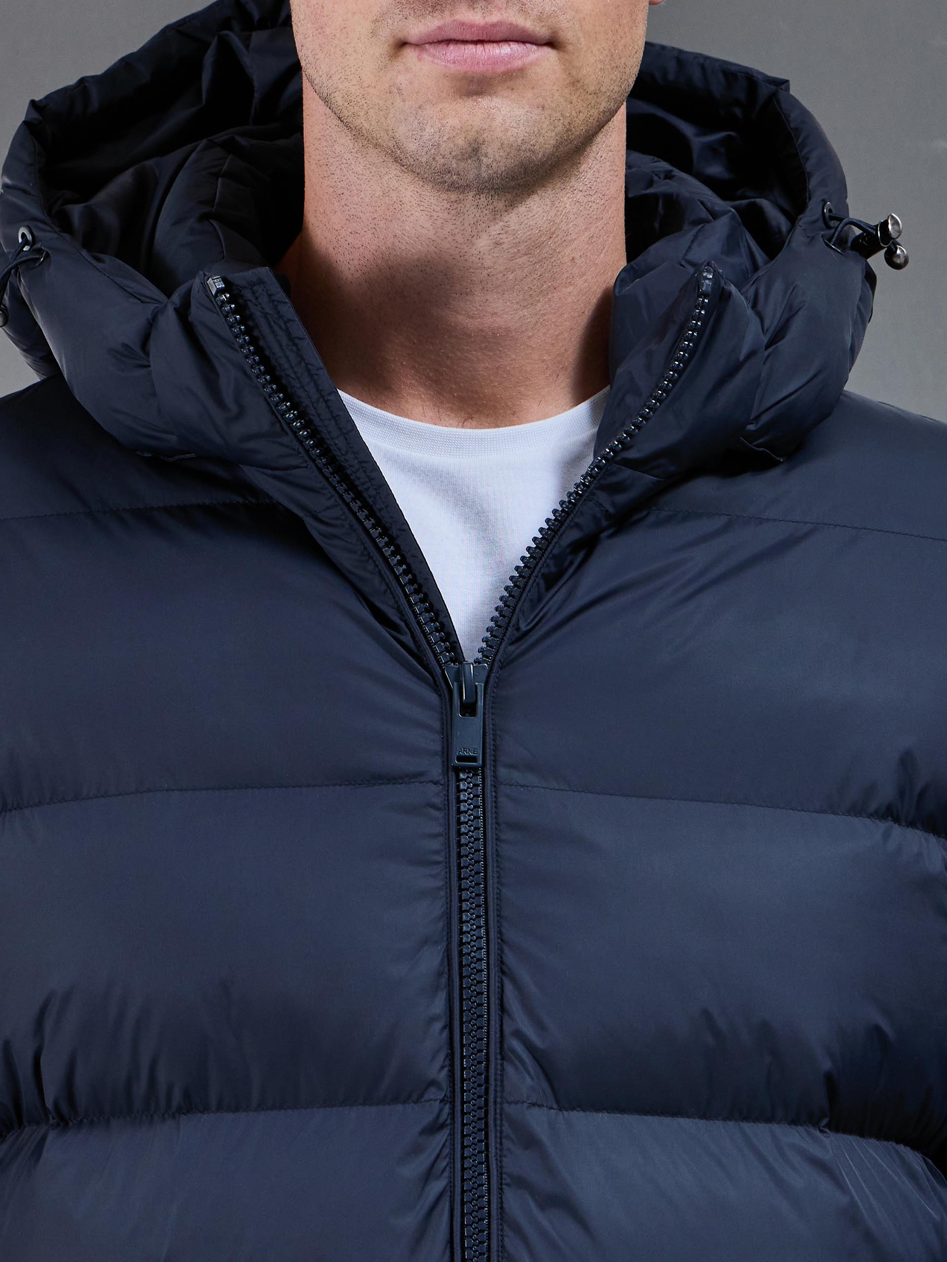 Mens Essential Mid Length Puffer Jacket in Navy