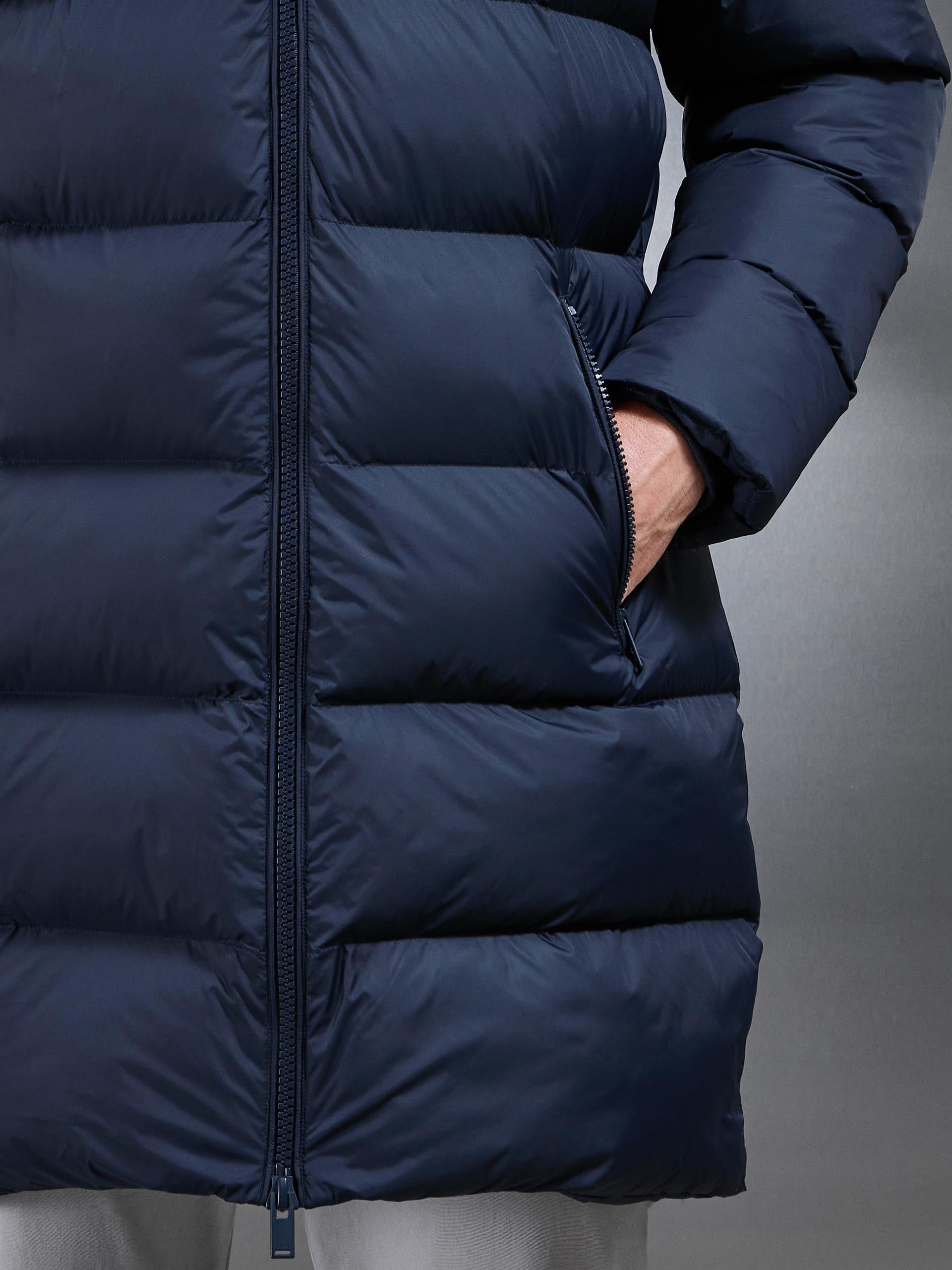 Mens Essential Mid Length Puffer Jacket in Navy