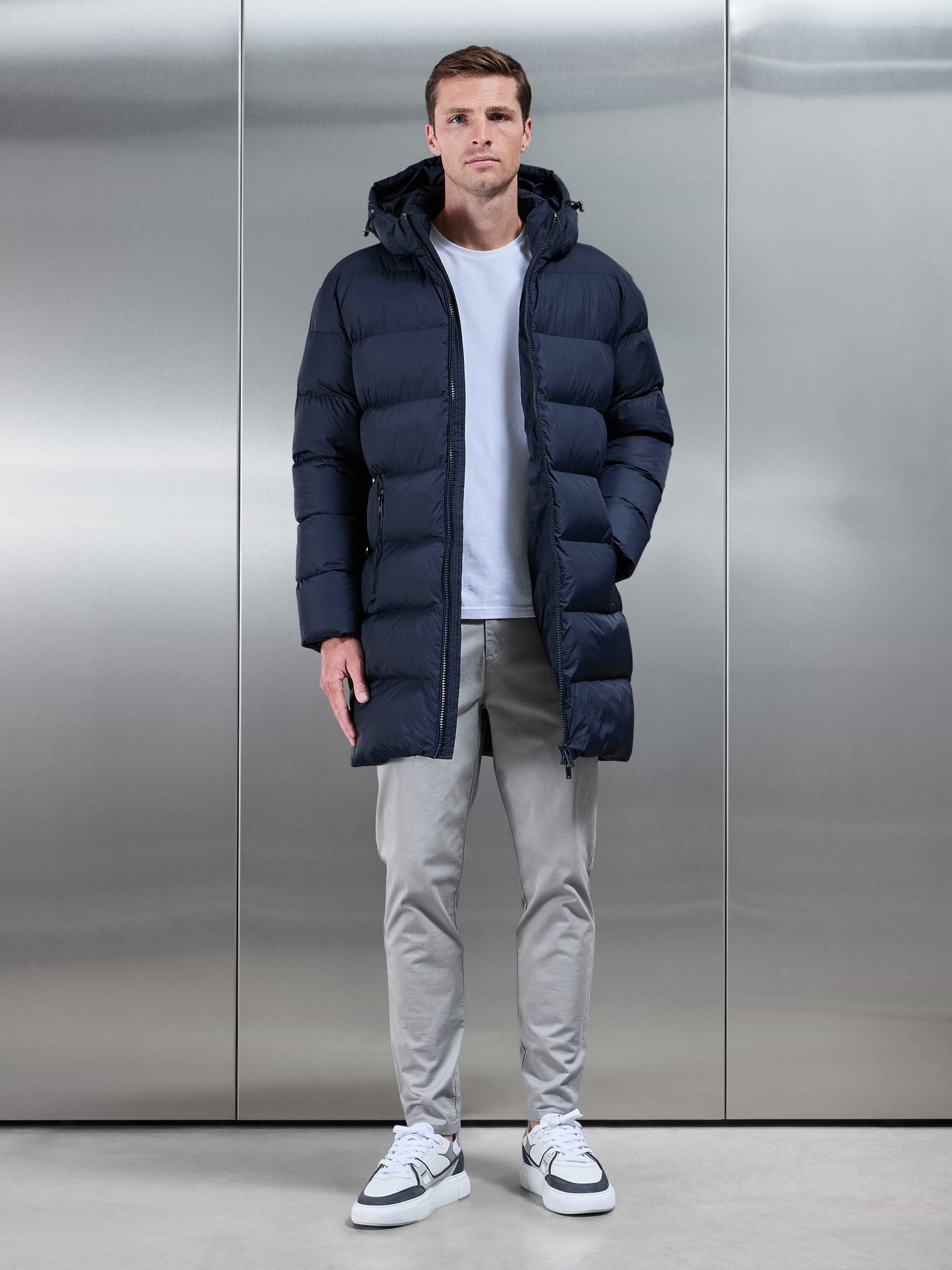 Essential Mid Length Puffer Jacket in Navy