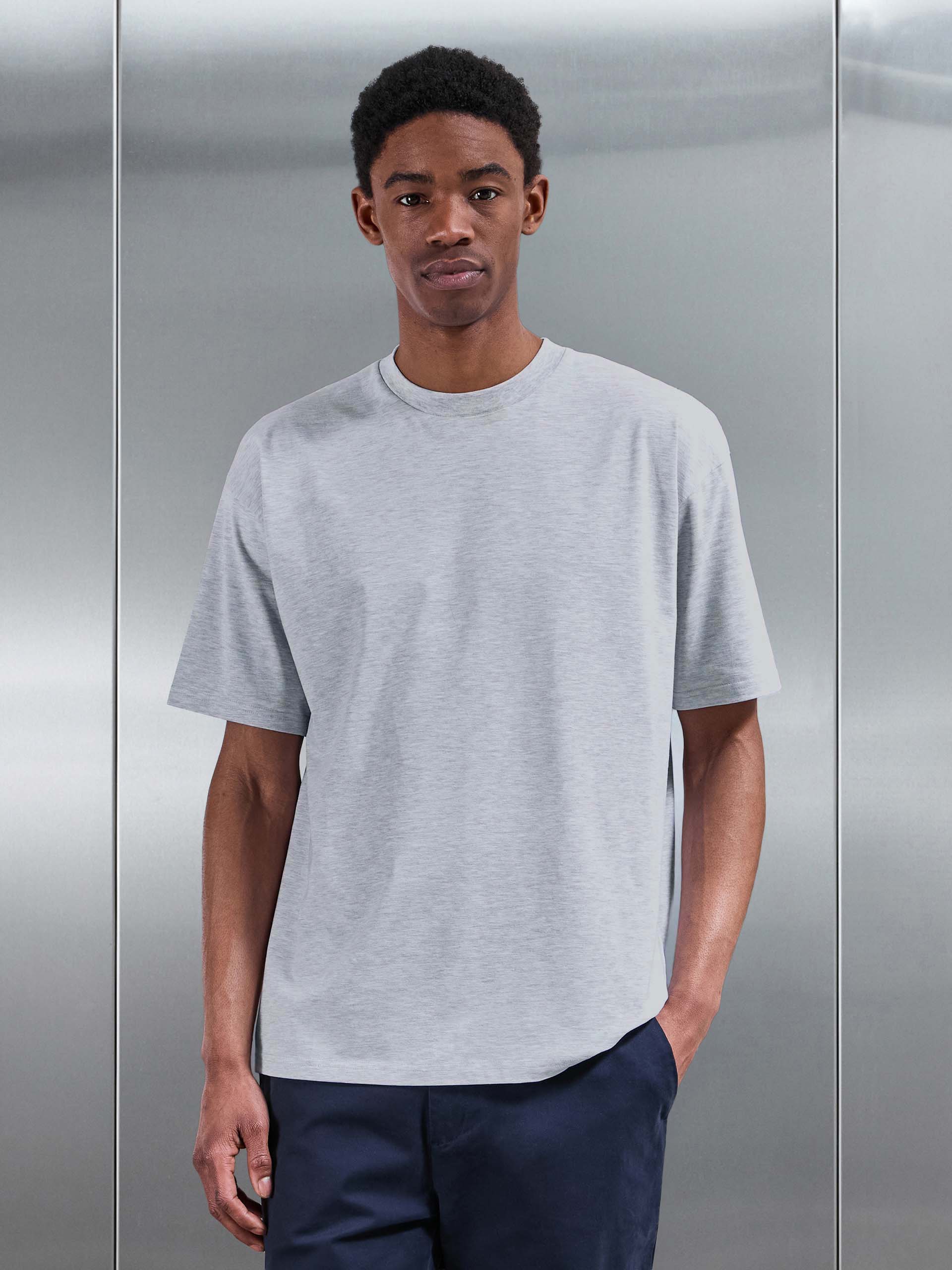 Mens Essential Relaxed Fit Cotton T-Shirt in Marl Grey