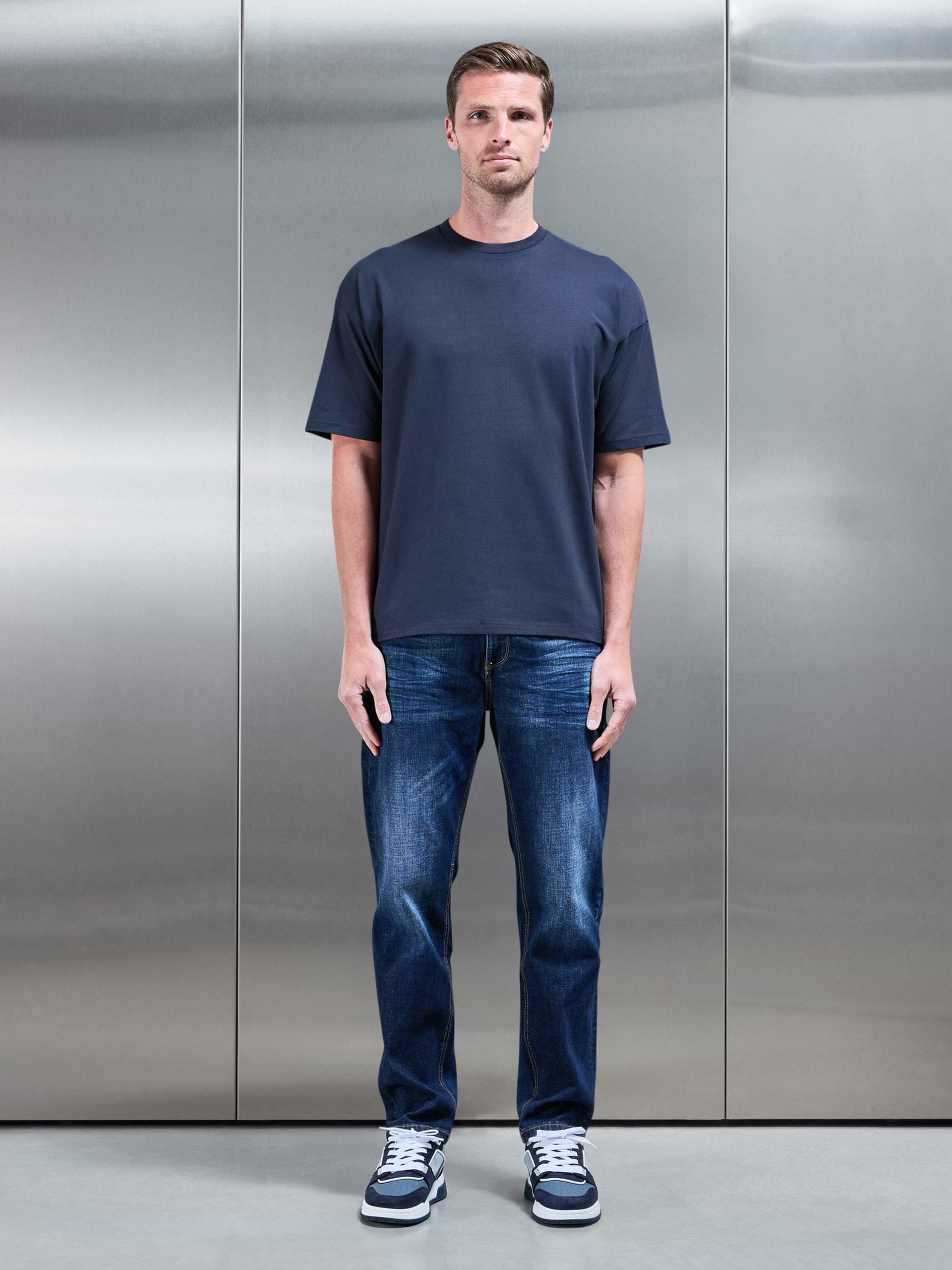 Mens Essential Relaxed Fit Cotton T-Shirt in Navy