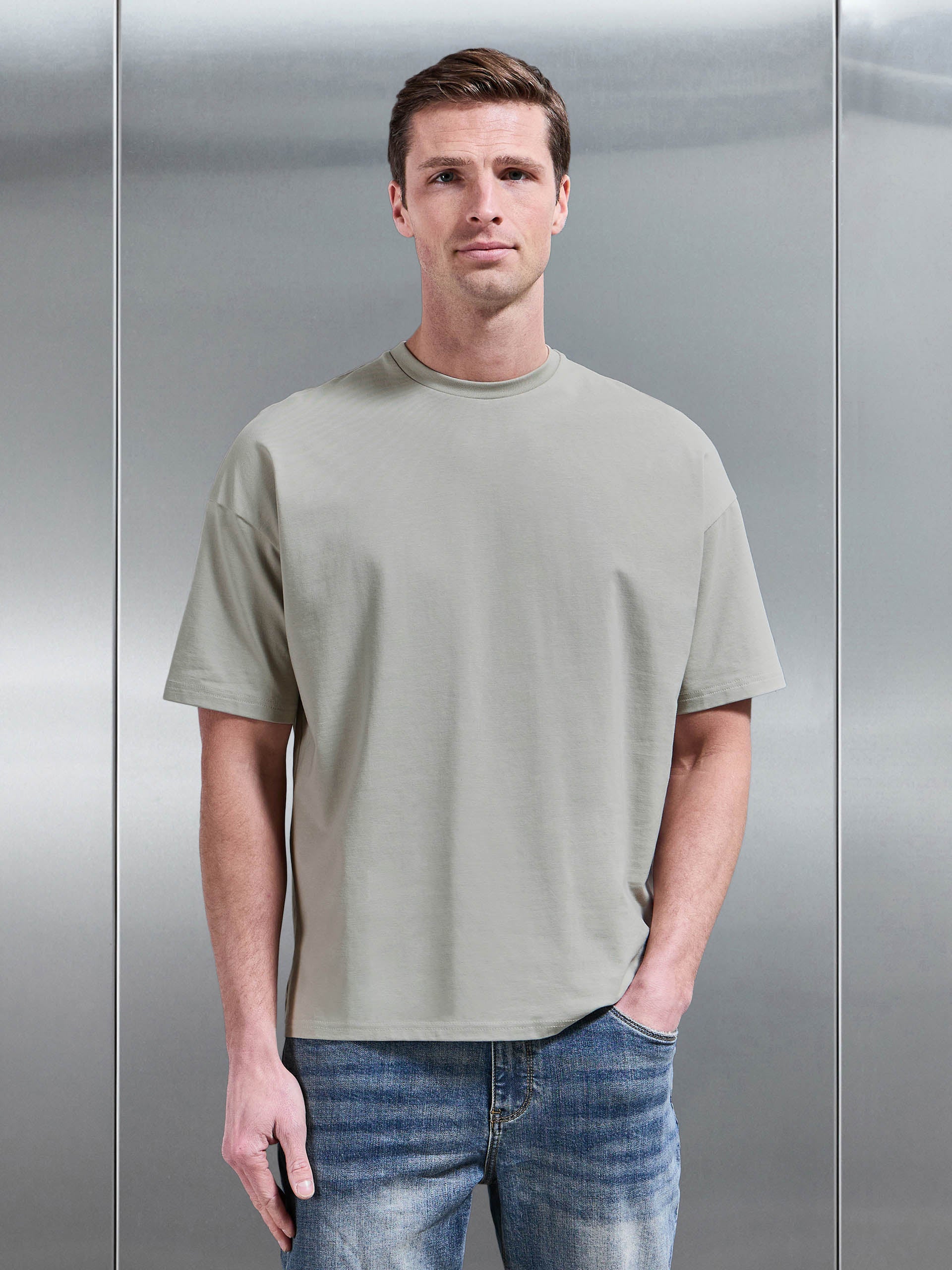 Mens Essential Relaxed Fit Cotton T-Shirt in Stone