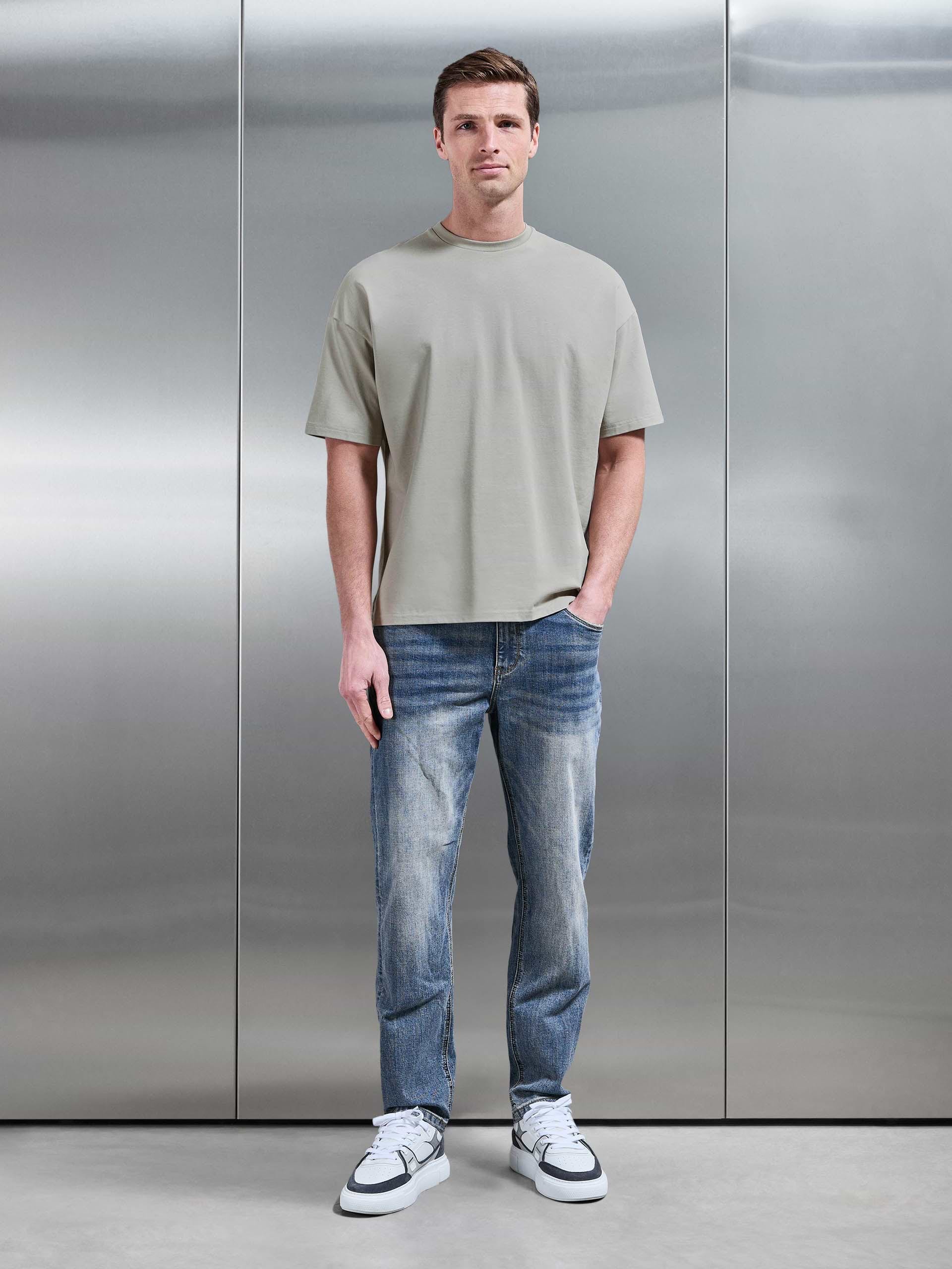 Mens Essential Relaxed Fit Cotton T-Shirt in Stone