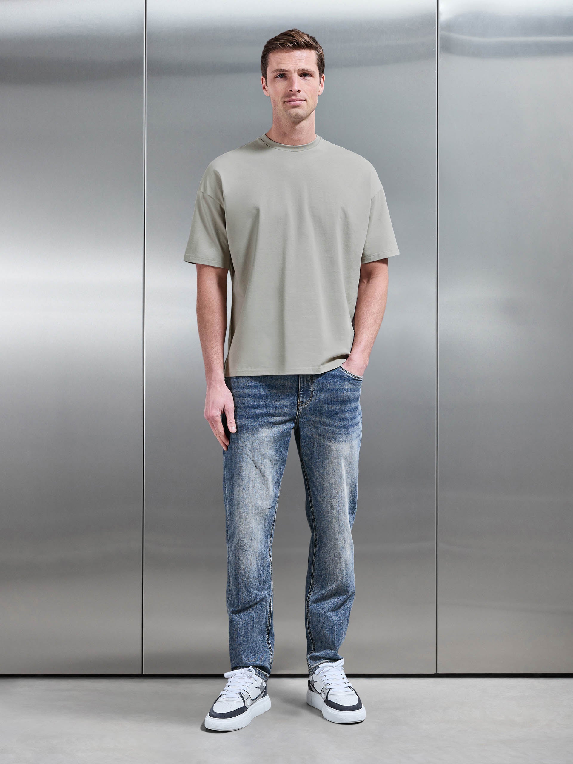 Mens Essential Relaxed Fit Cotton T-Shirt in Stone
