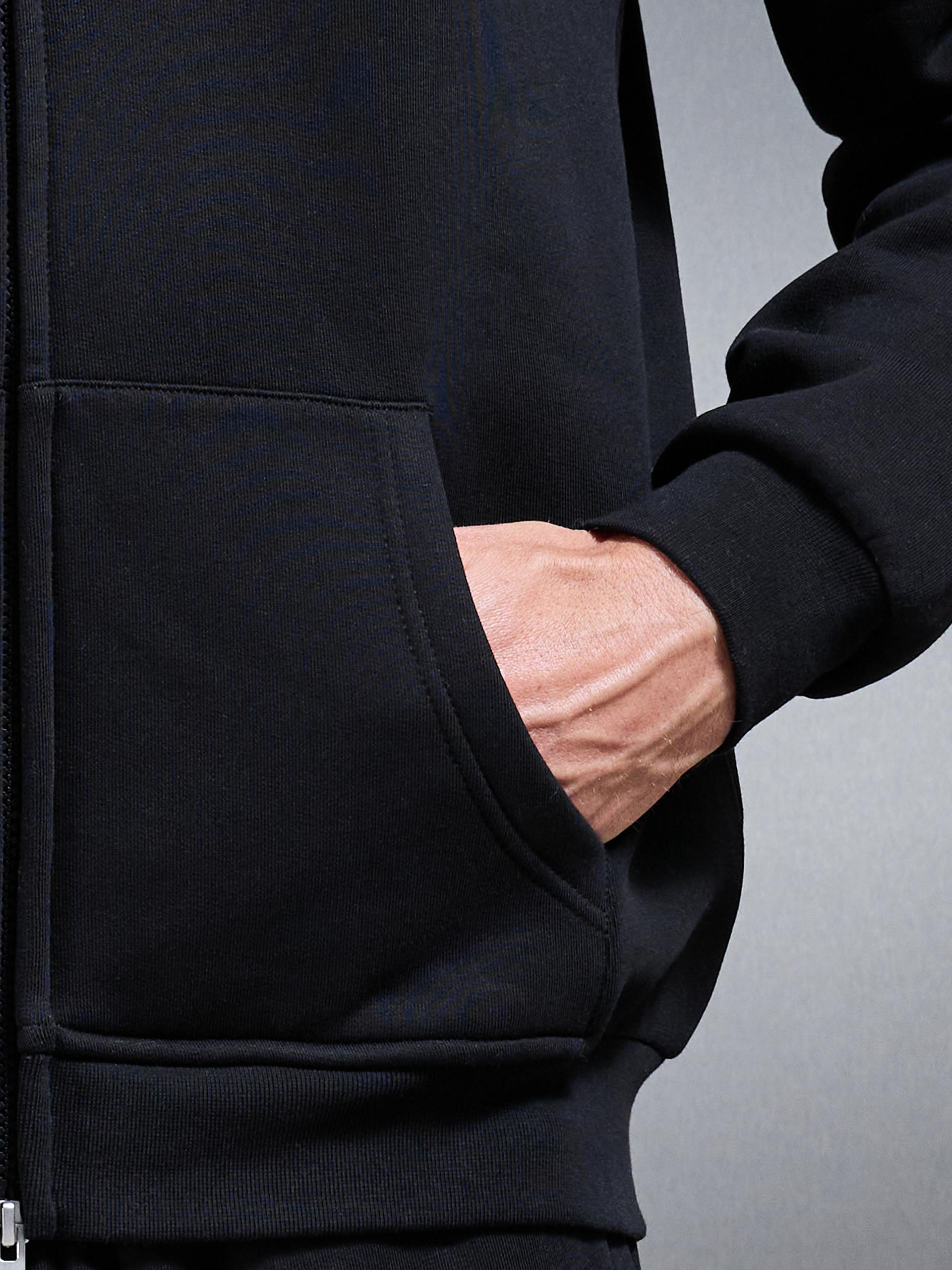 Mens Essential Relaxed Fit Zip Through Hoodie in Black