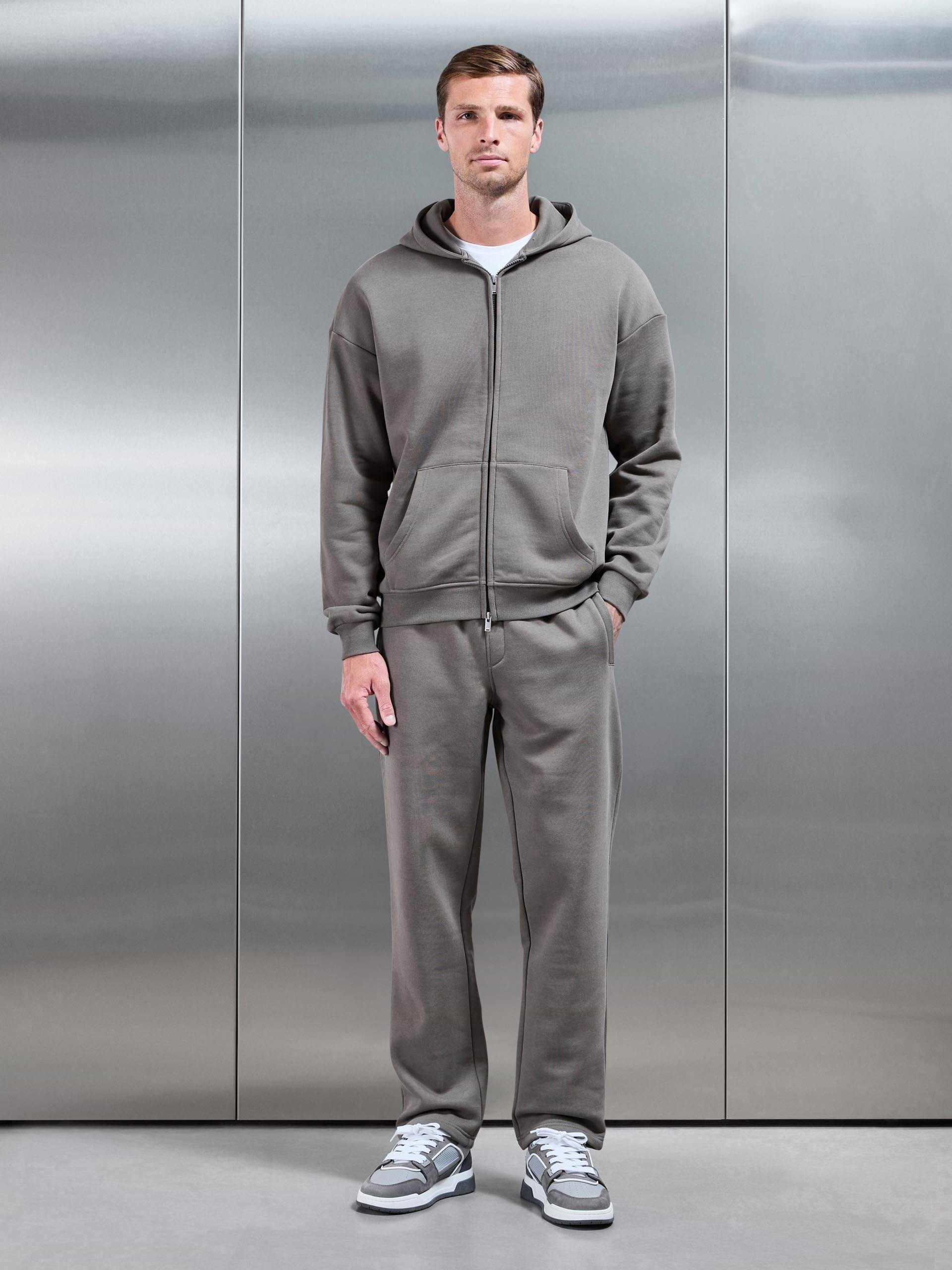 Mens Essential Relaxed Fit Zip Through Hoodie in Grey