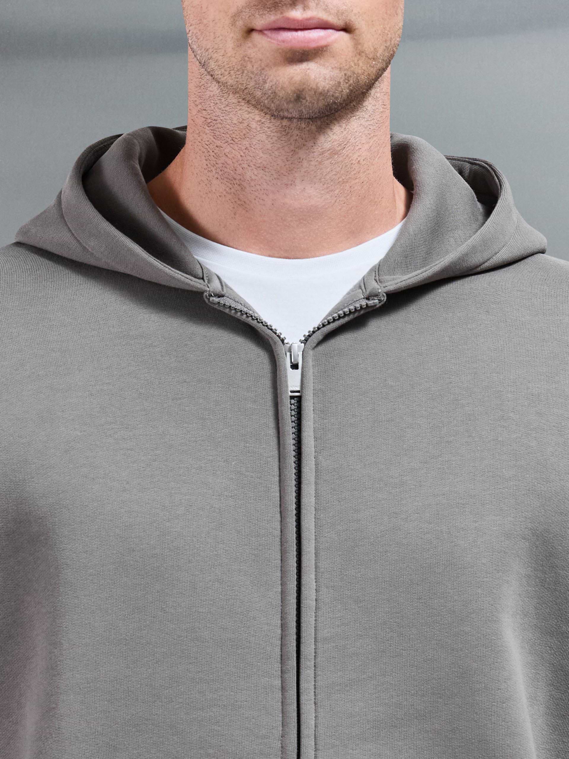 Essential Relaxed Fit Zip Through Hoodie in Grey