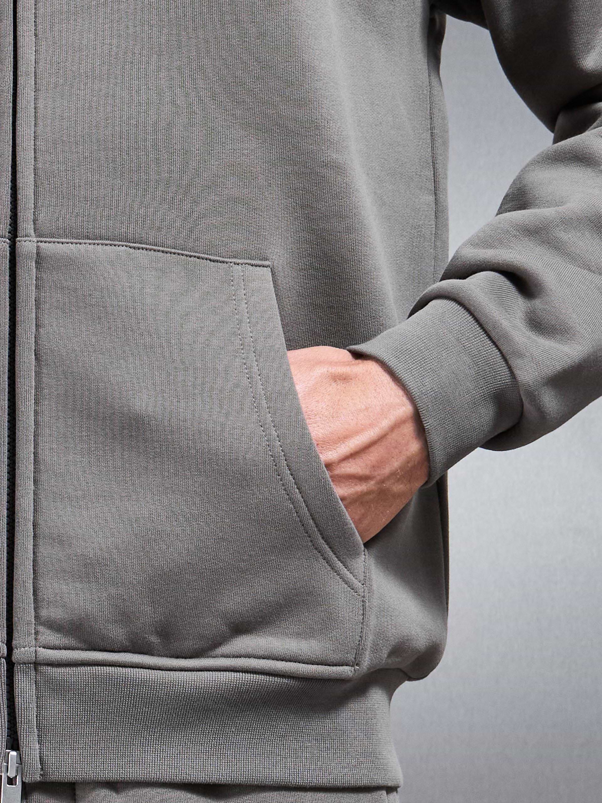 Essential Relaxed Fit Zip Through Hoodie in Grey