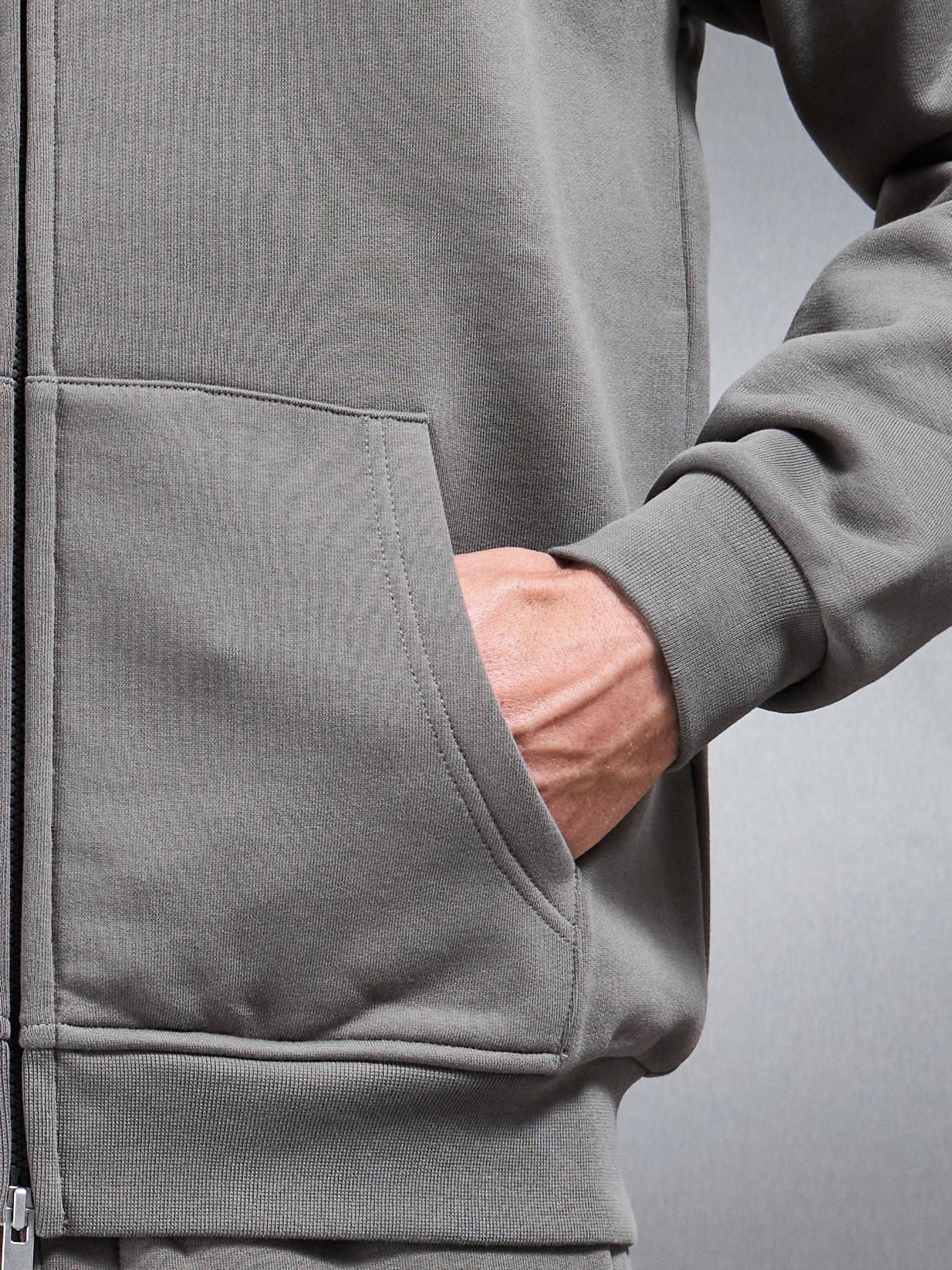 Mens Essential Relaxed Fit Zip Through Hoodie in Grey