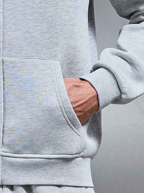 Mens Essential Relaxed Fit Zip Through Hoodie in Marl Grey