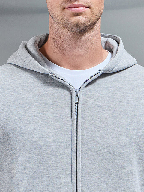 Mens Essential Relaxed Fit Zip Through Hoodie in Marl Grey