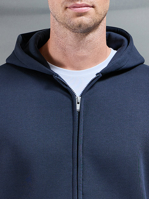 Mens Essential Relaxed Fit Zip Through Hoodie in Navy