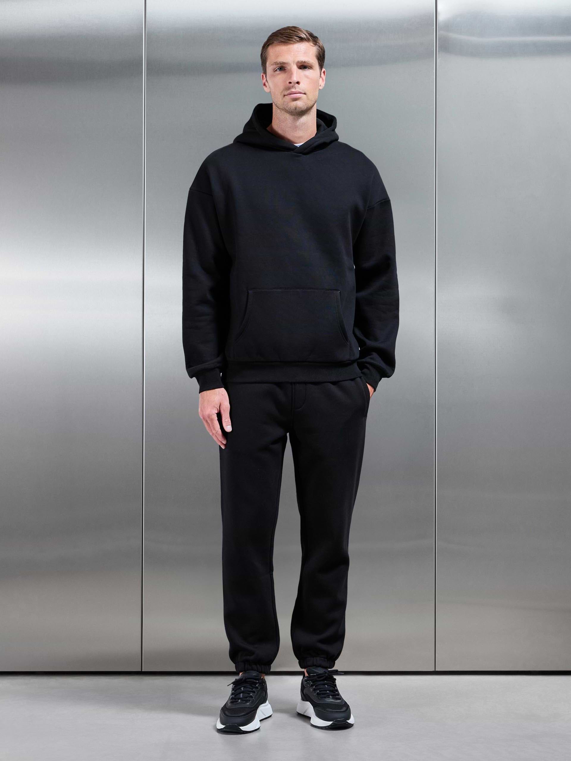 Mens Essential Relaxed Hoodie in Black