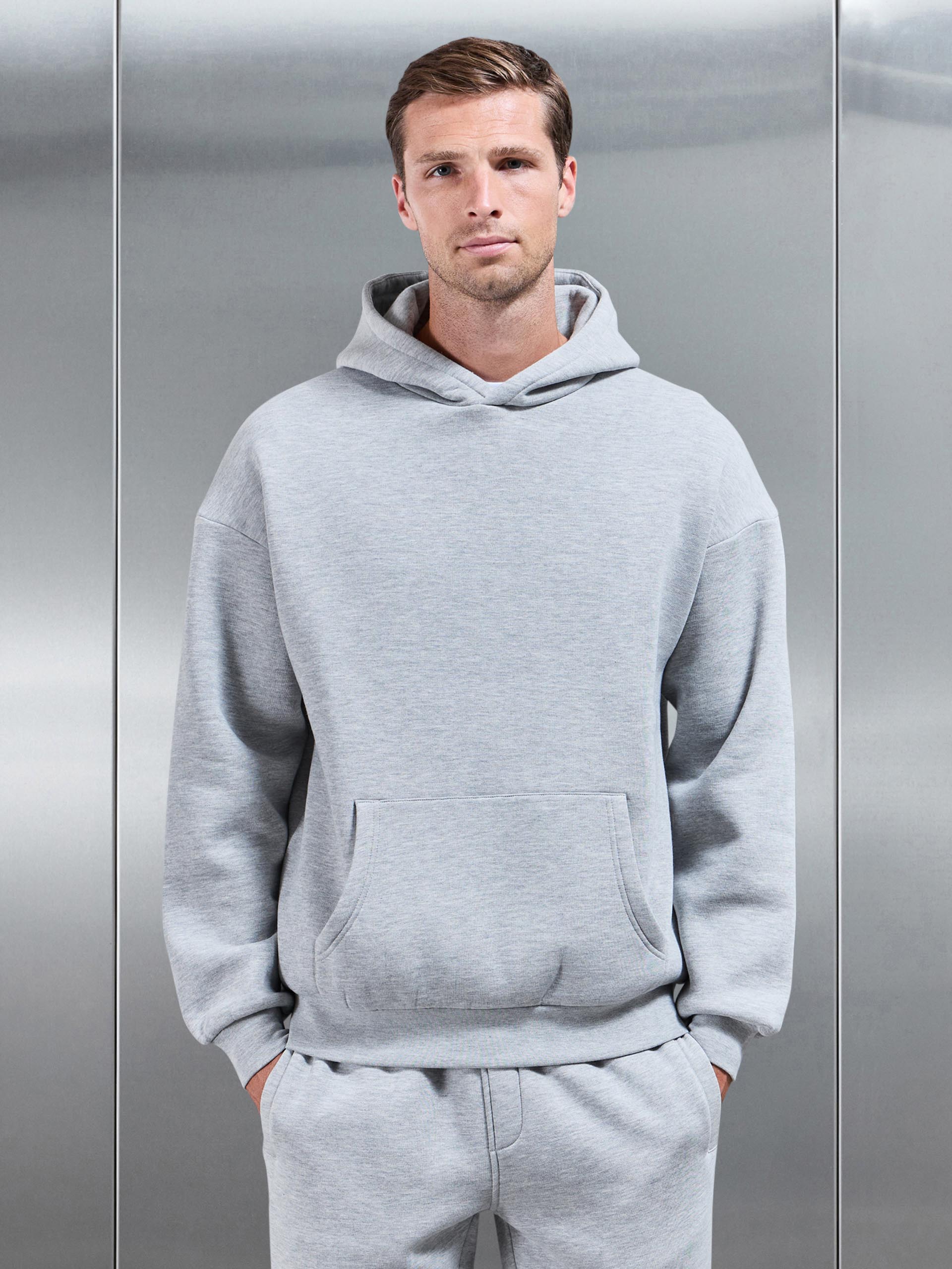 Mens Essential Relaxed Hoodie in Marl Grey