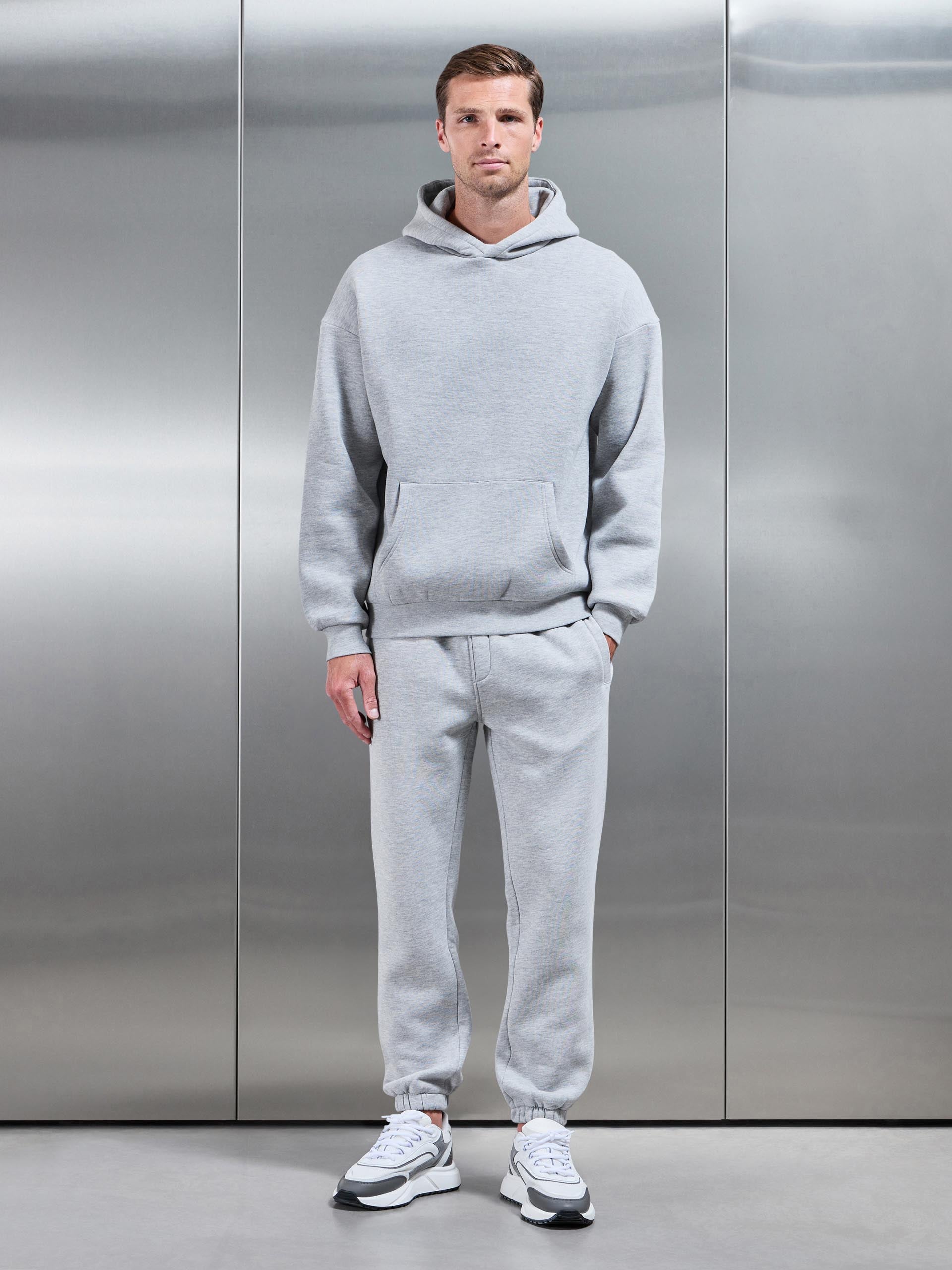 Mens Essential Relaxed Hoodie in Marl Grey