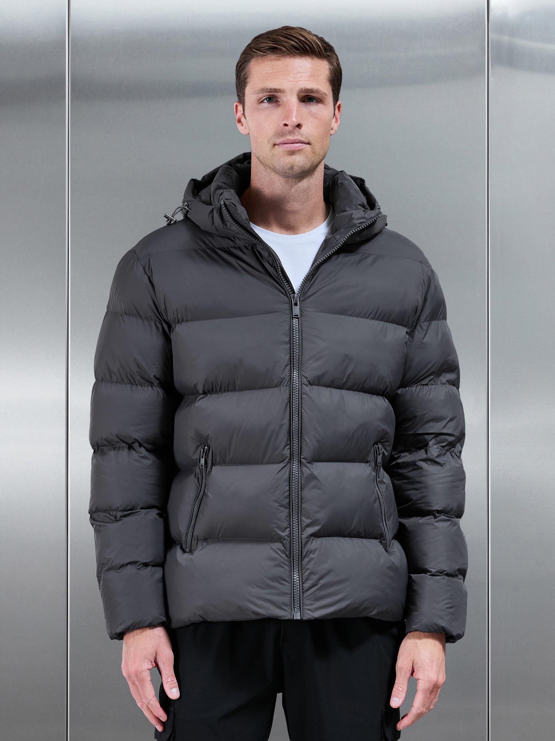 Mens Essential Short Puffer Jacket in Grey