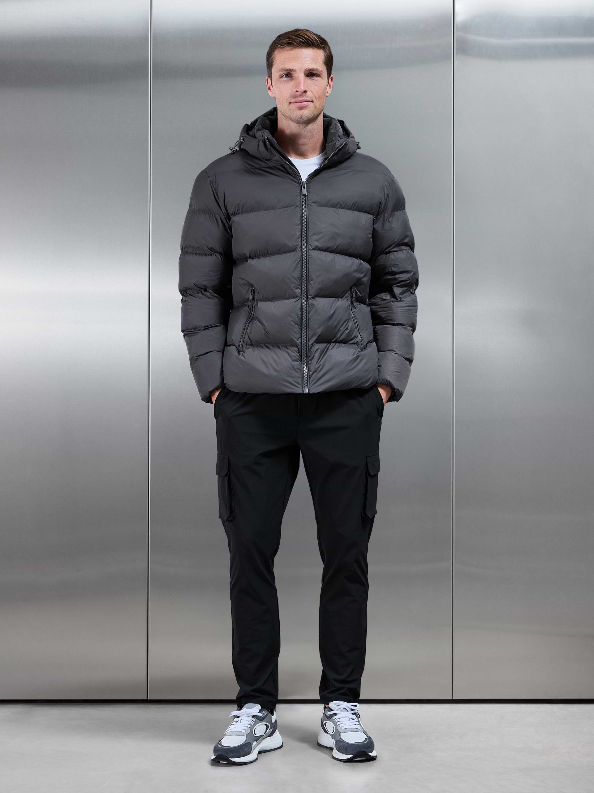 Mens Essential Short Puffer Jacket in Grey