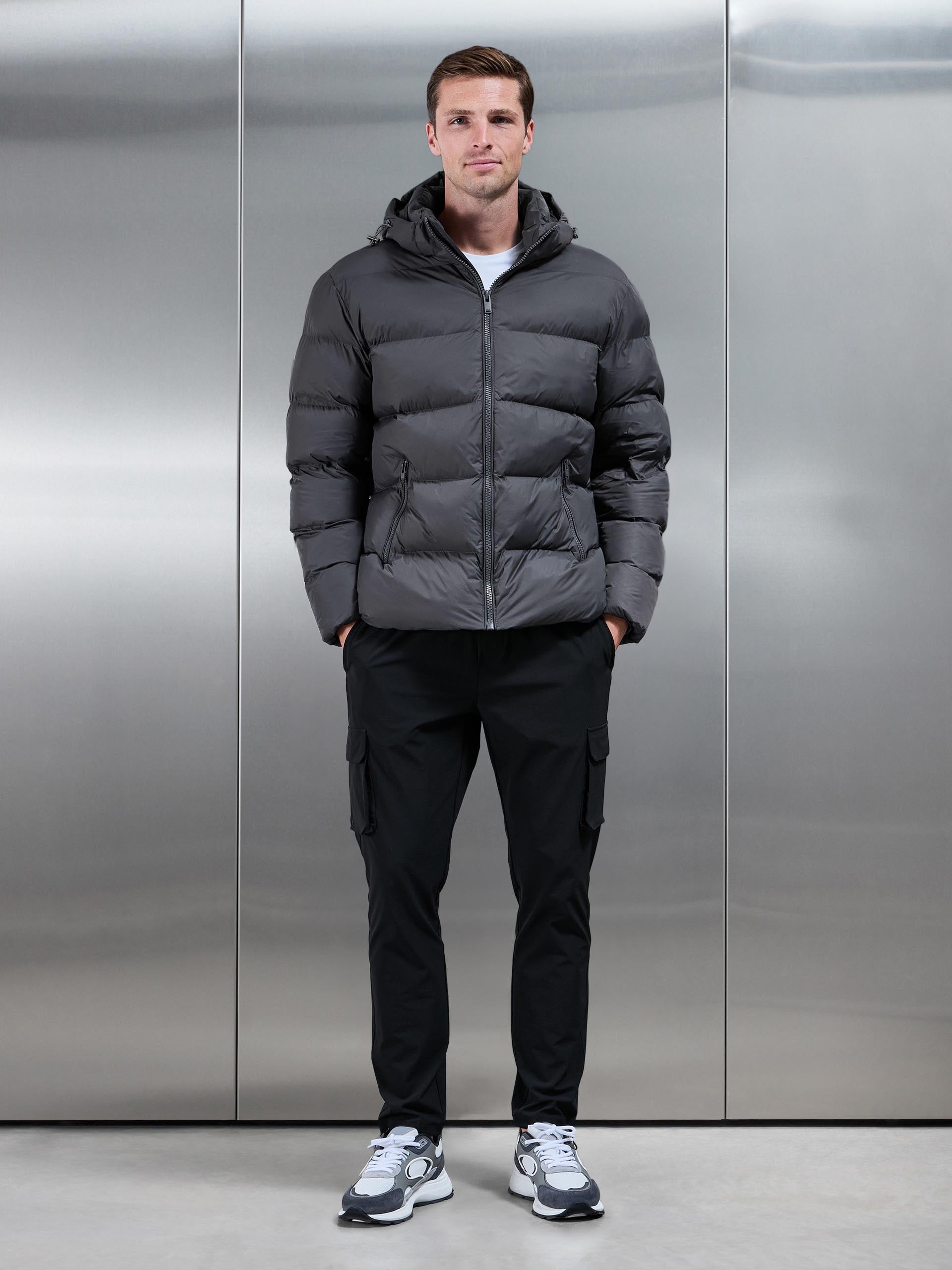 Mens Essential Short Puffer Jacket in Grey