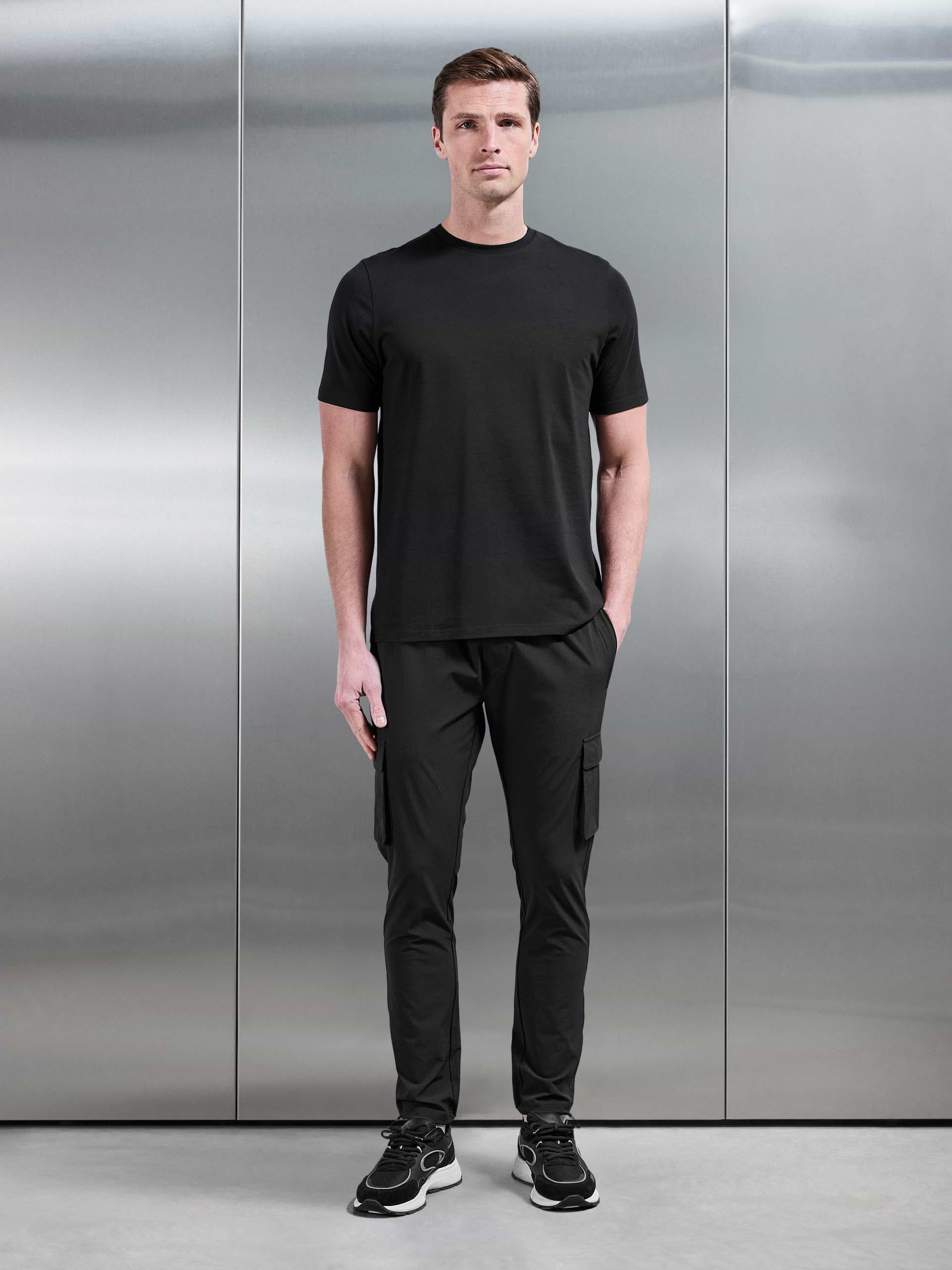 Mens Essential Slim Fit Cotton Stretch T-Shirt in Black