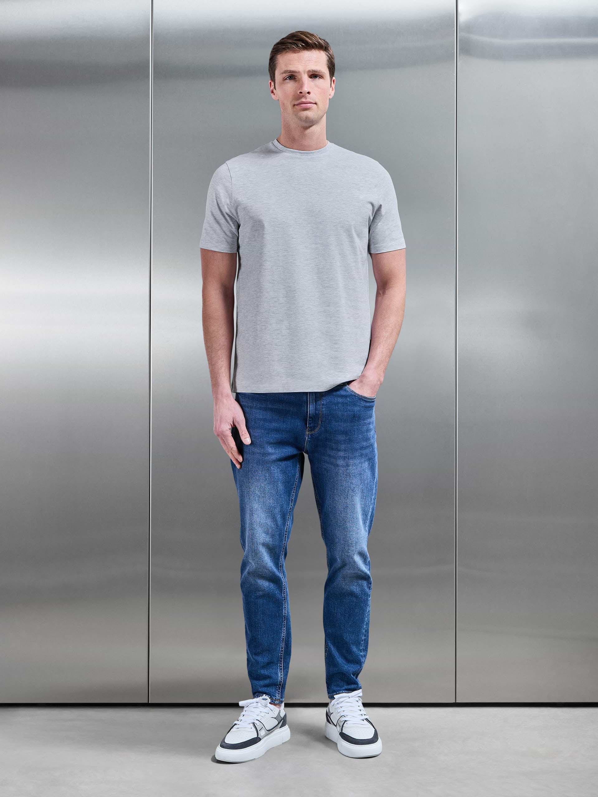 Mens Essential Slim Fit Cotton Stretch T-Shirt in Marl Grey