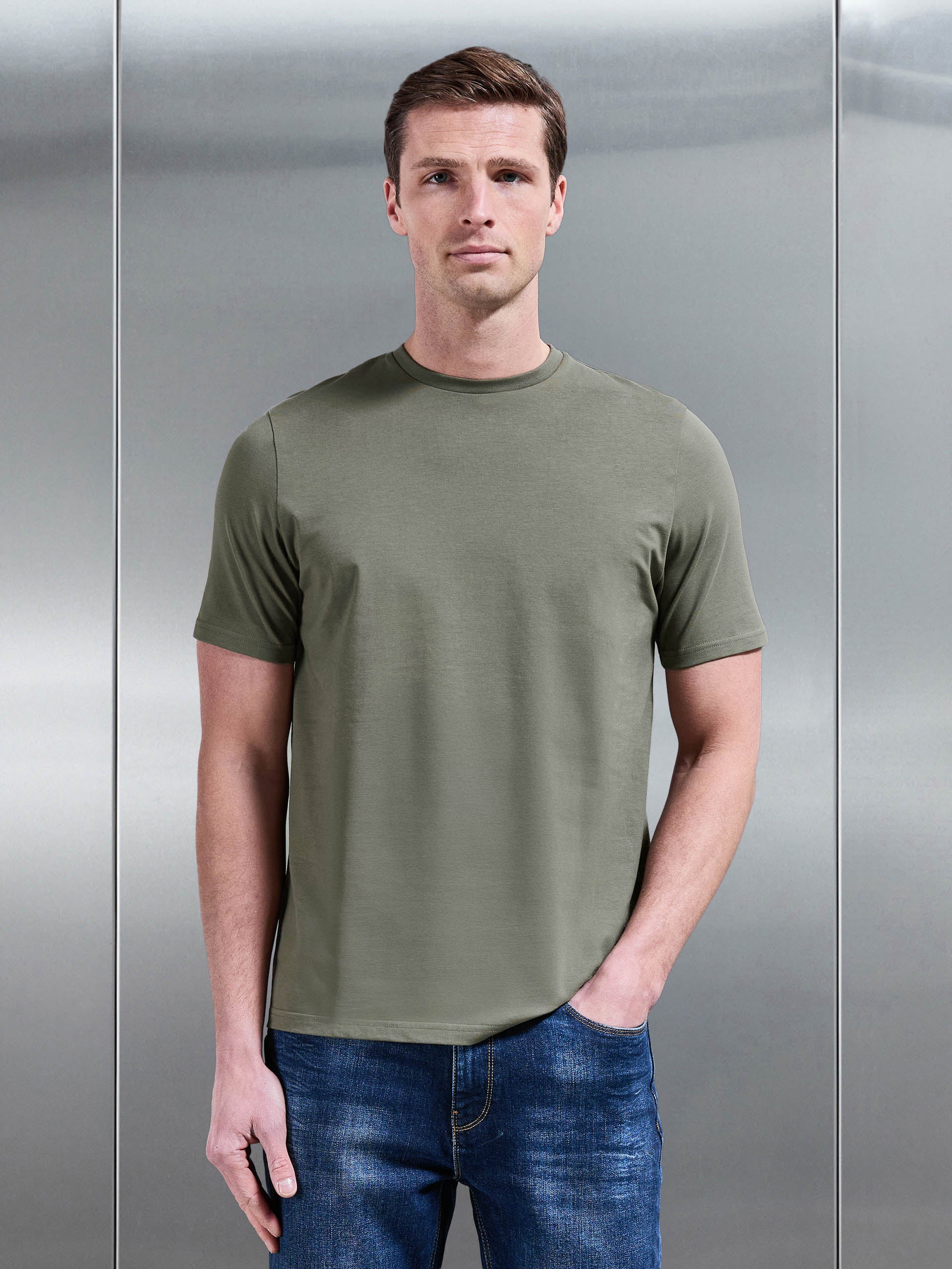 Mens Essential Slim Fit Cotton Stretch T-Shirt in Sage