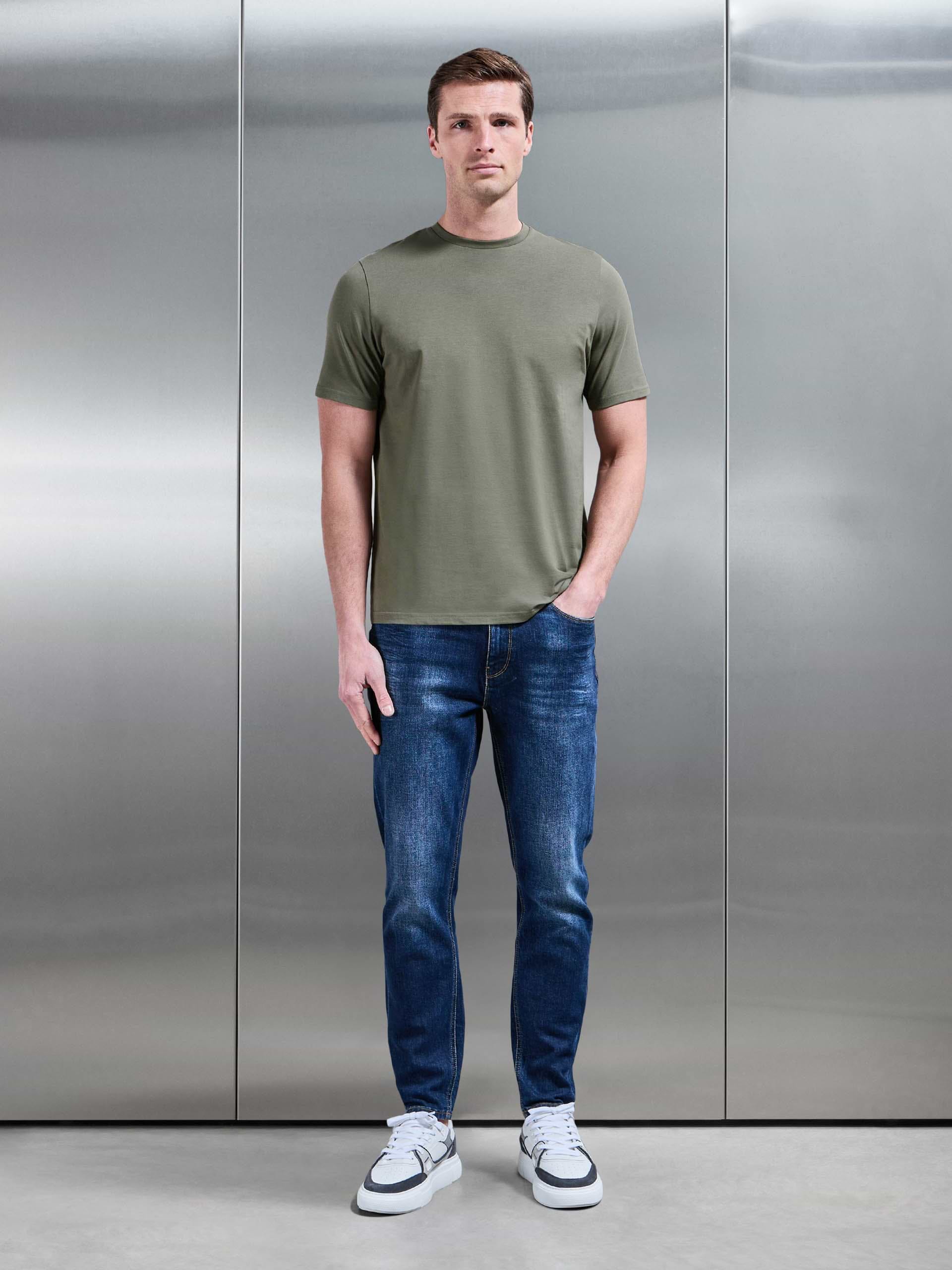 Mens Essential Slim Fit Cotton Stretch T-Shirt in Sage