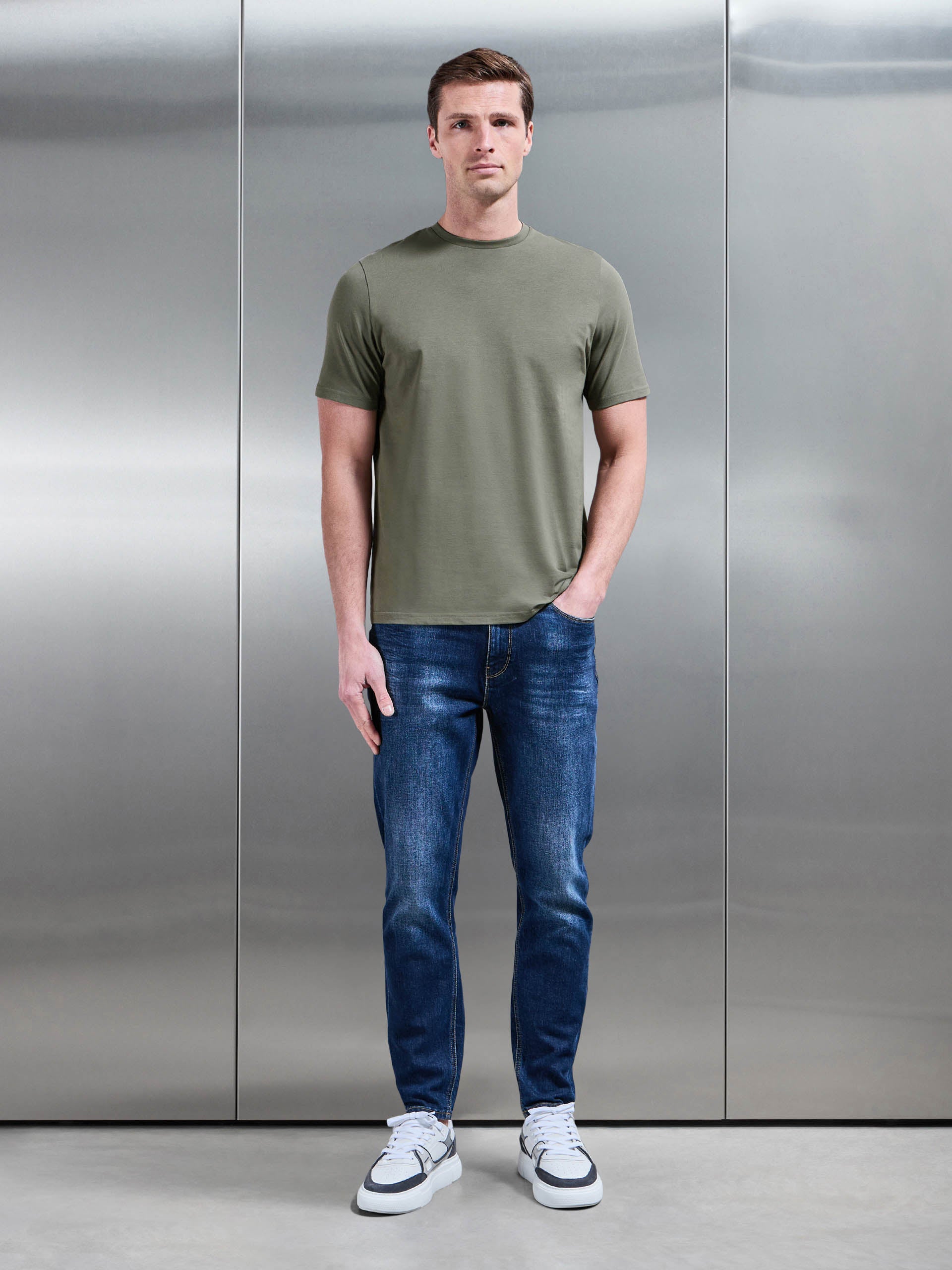 Mens Essential Slim Fit Cotton Stretch T-Shirt in Sage