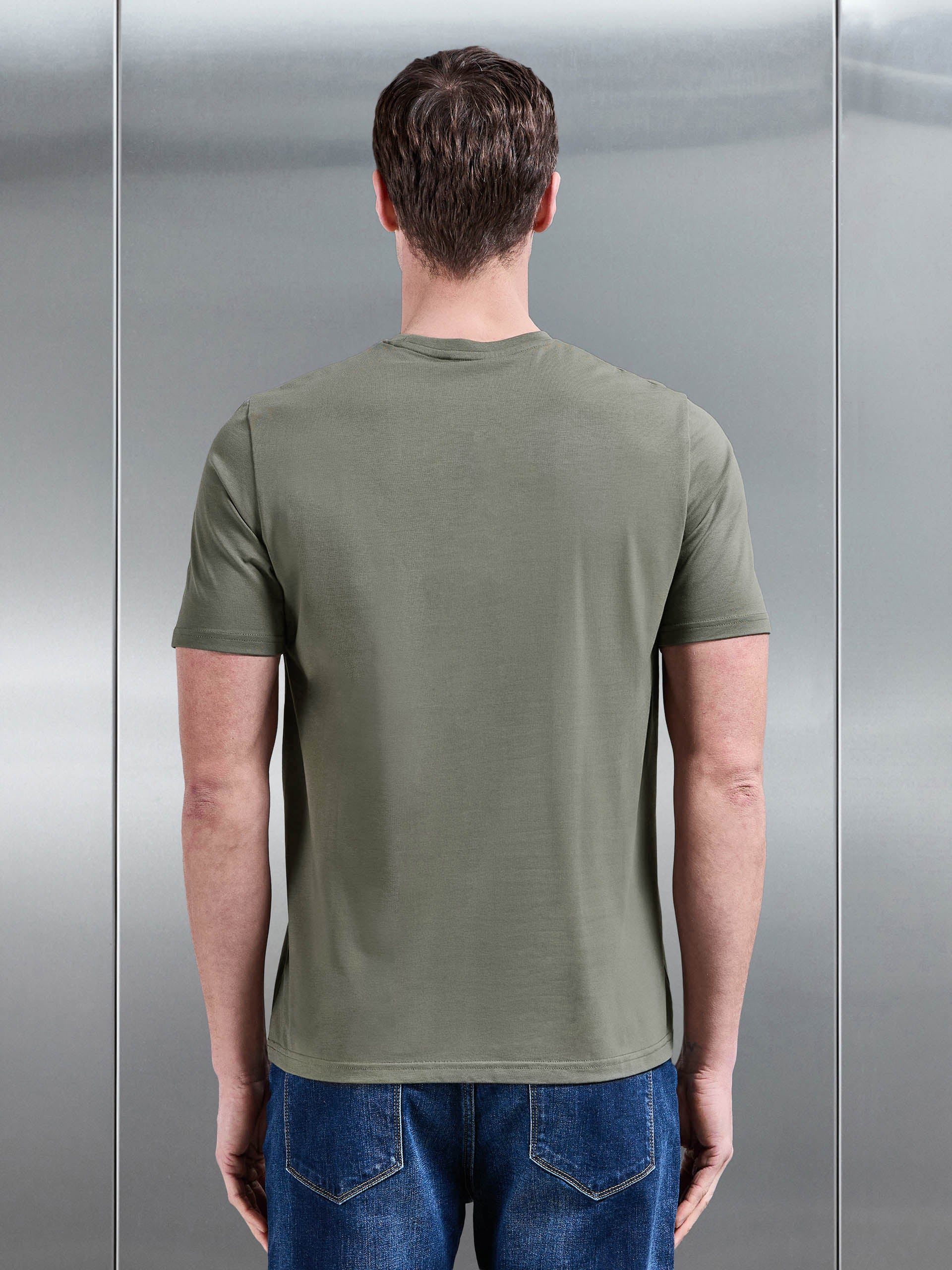 Mens Essential Slim Fit Cotton Stretch T-Shirt in Sage