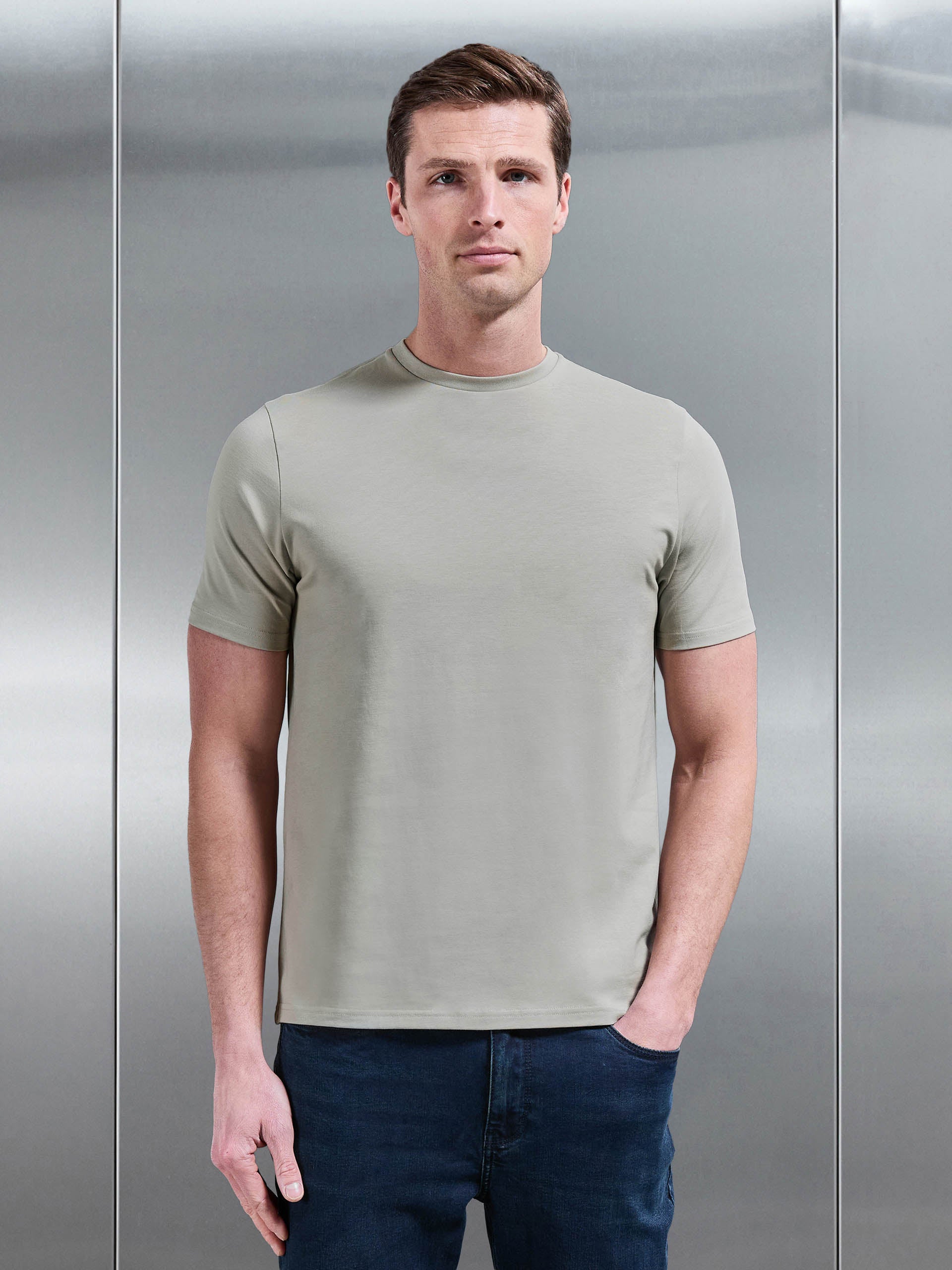Mens Essential Slim Fit Cotton Stretch T-Shirt in Stone