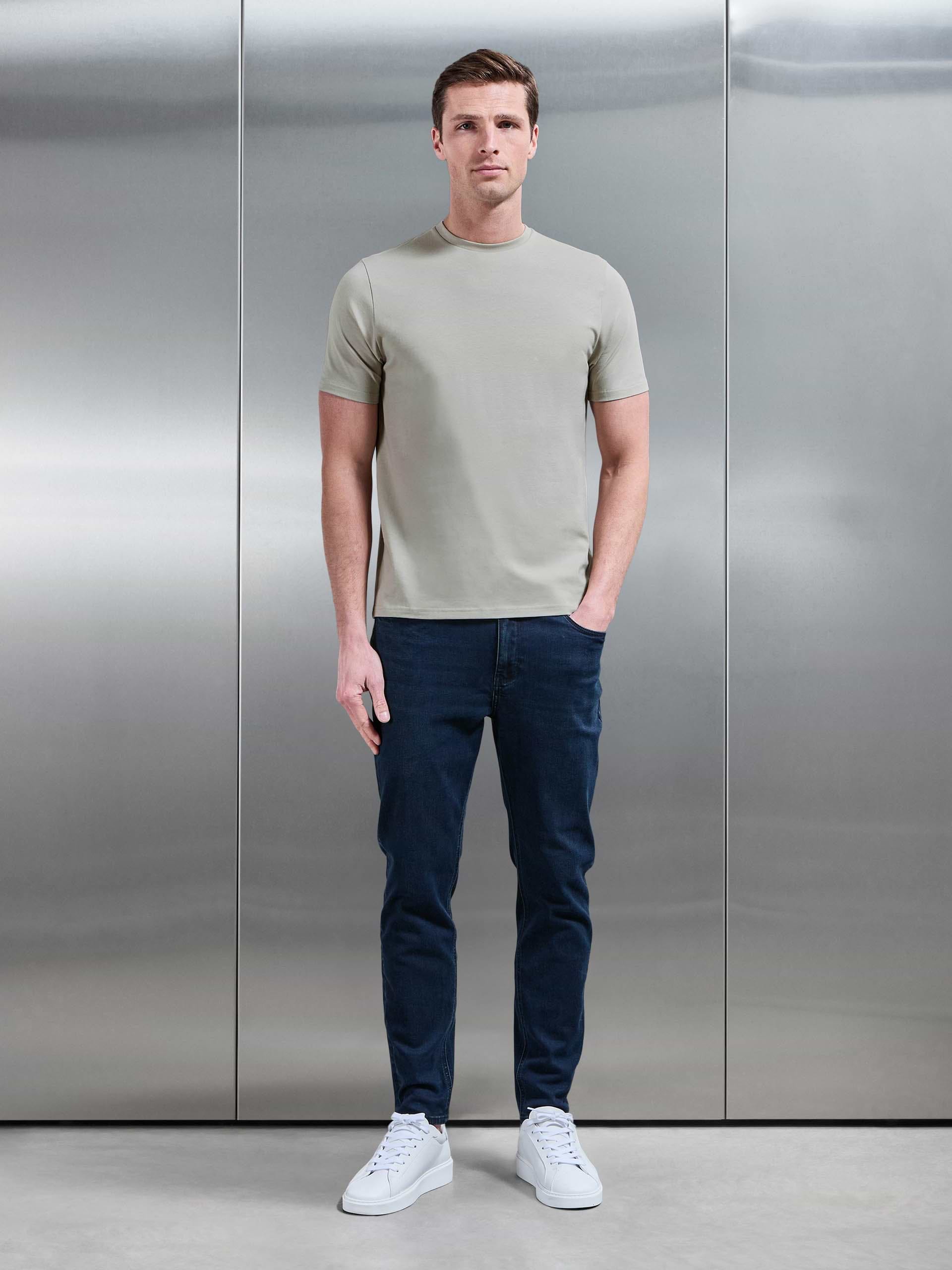 Mens Essential Slim Fit Cotton Stretch T-Shirt in Stone