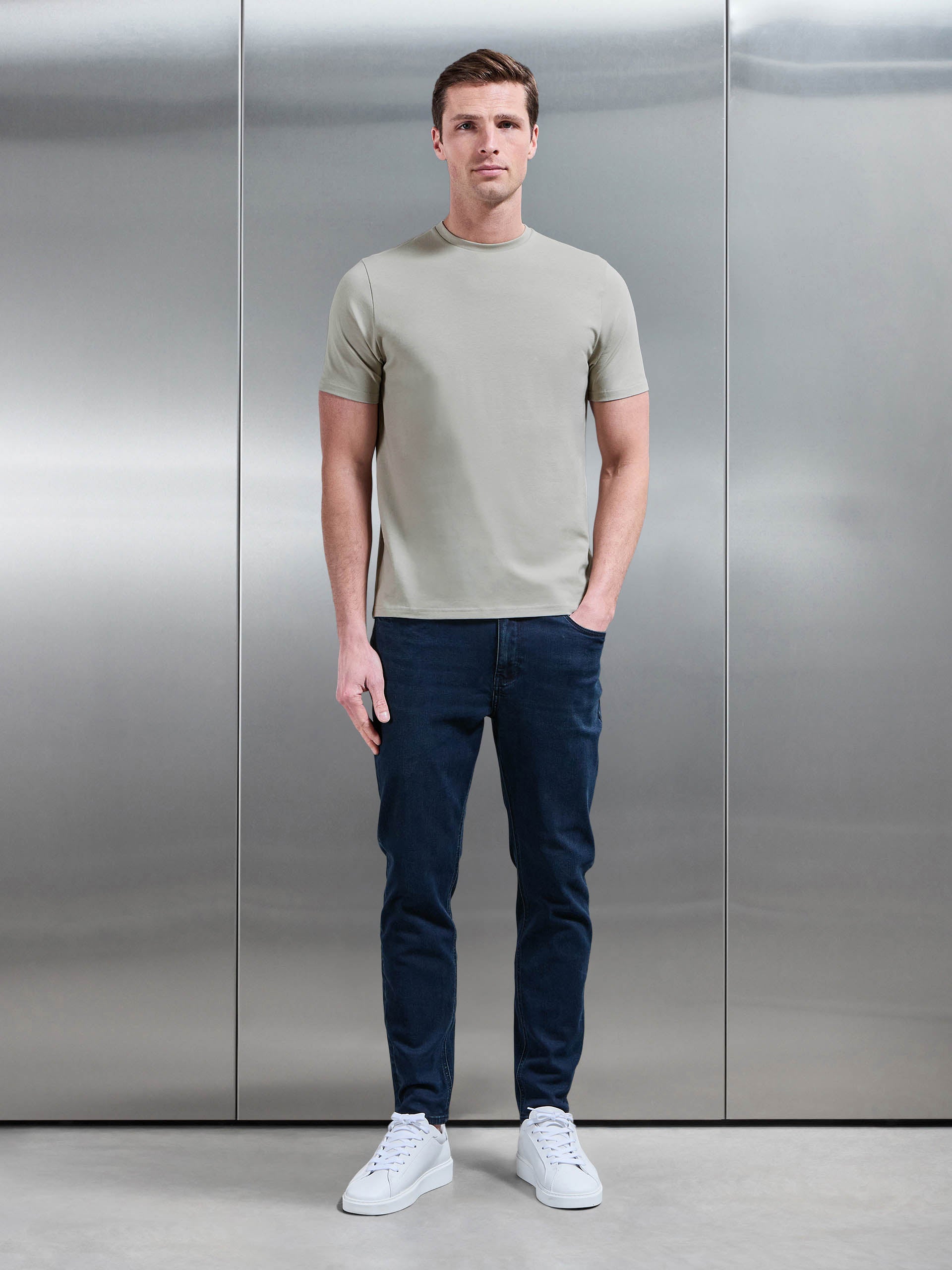 Mens Essential Slim Fit Cotton Stretch T-Shirt in Stone