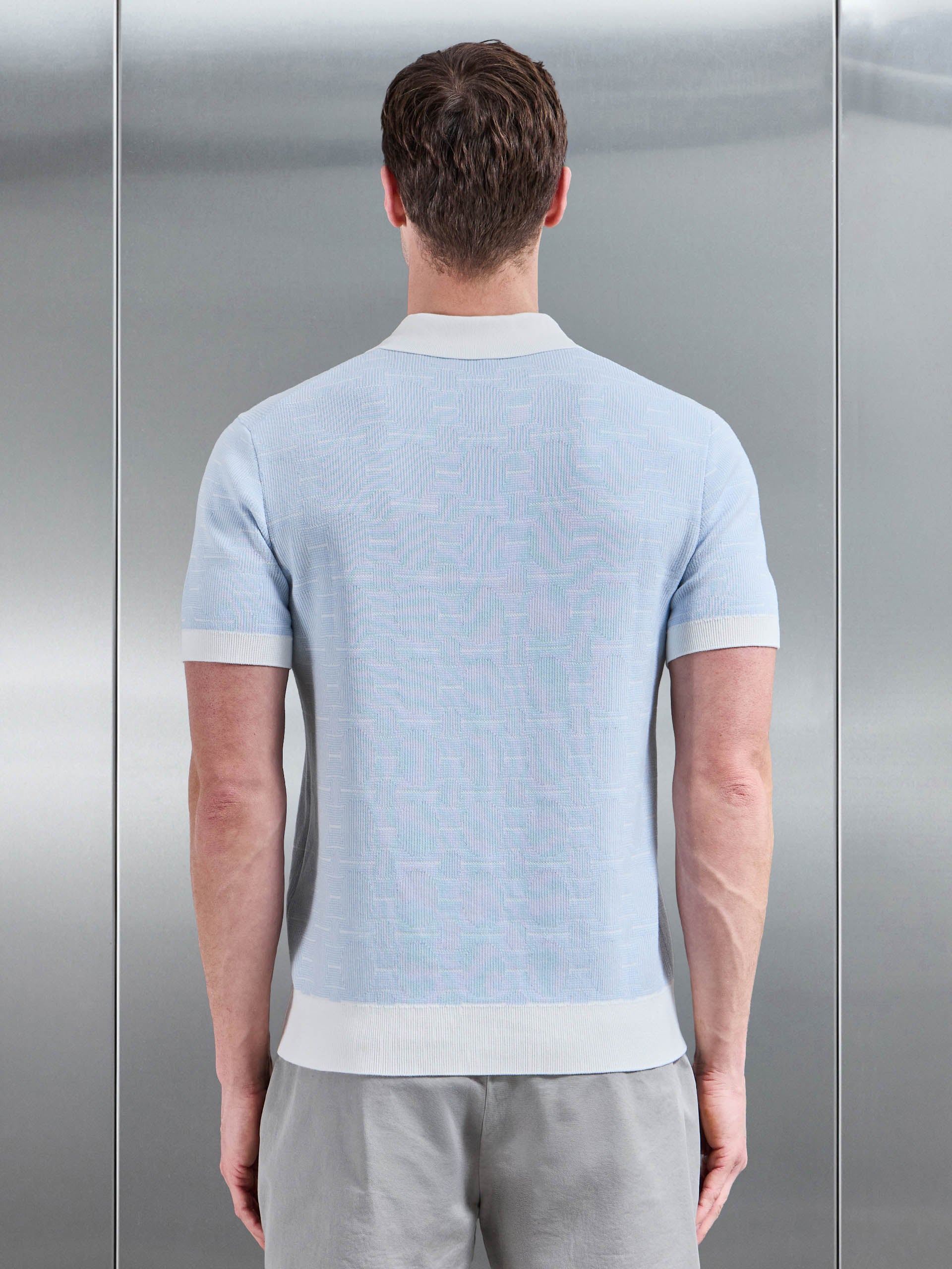 Mens Este Knitted Button Polo Shirt in Light Blue