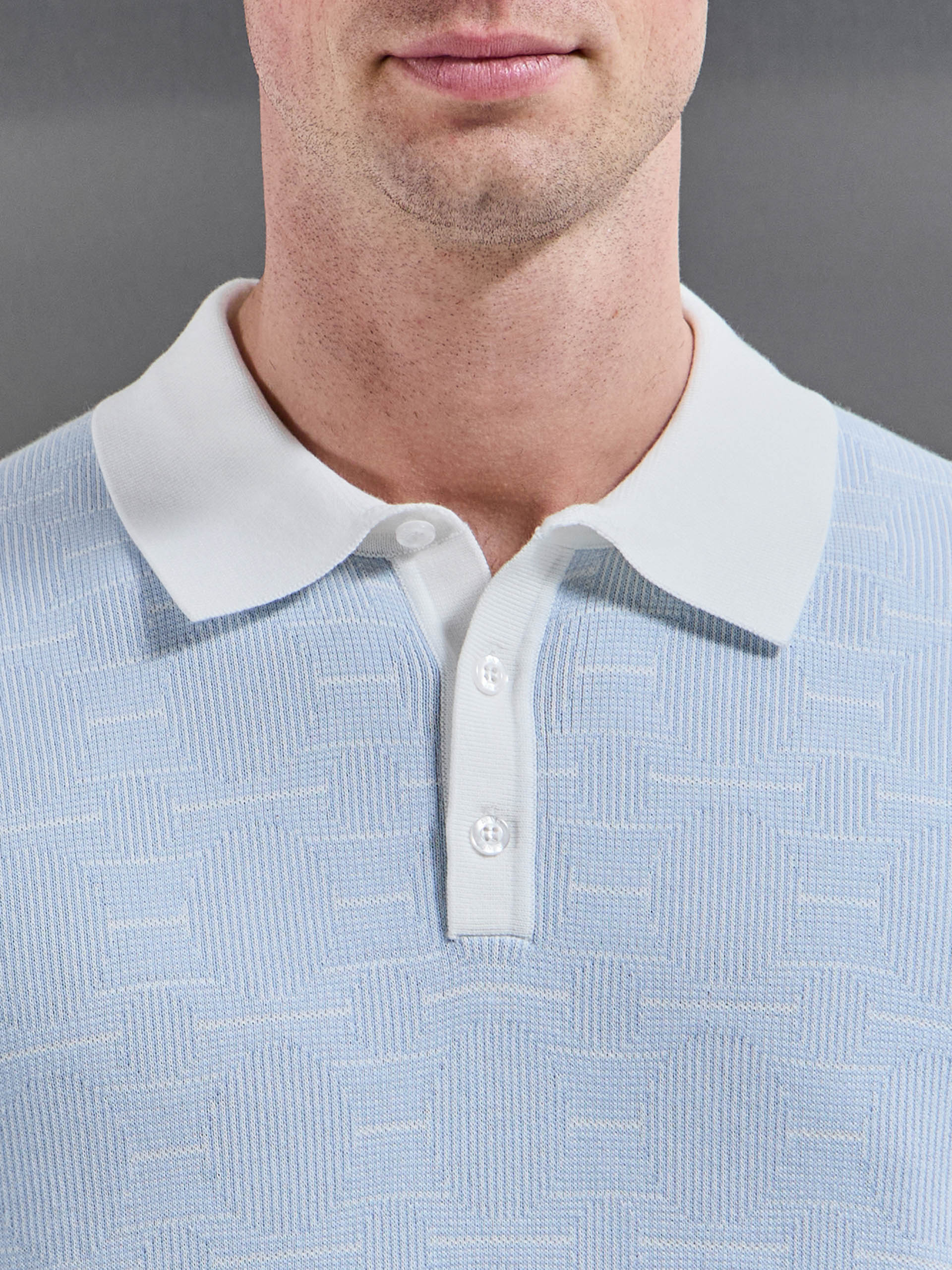 Mens Este Knitted Button Polo Shirt in Light Blue