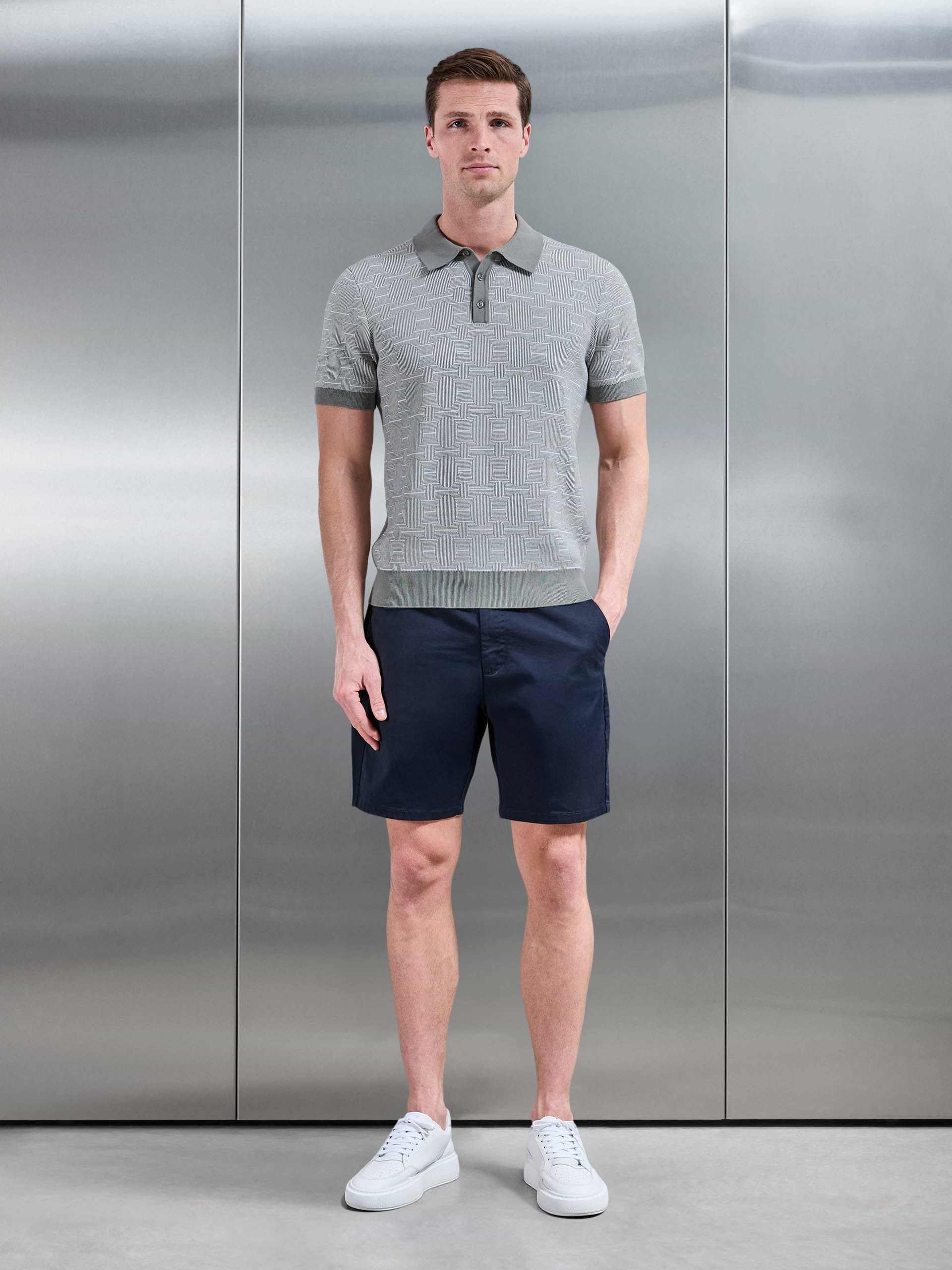 Este Knitted Button Polo Shirt in Sage