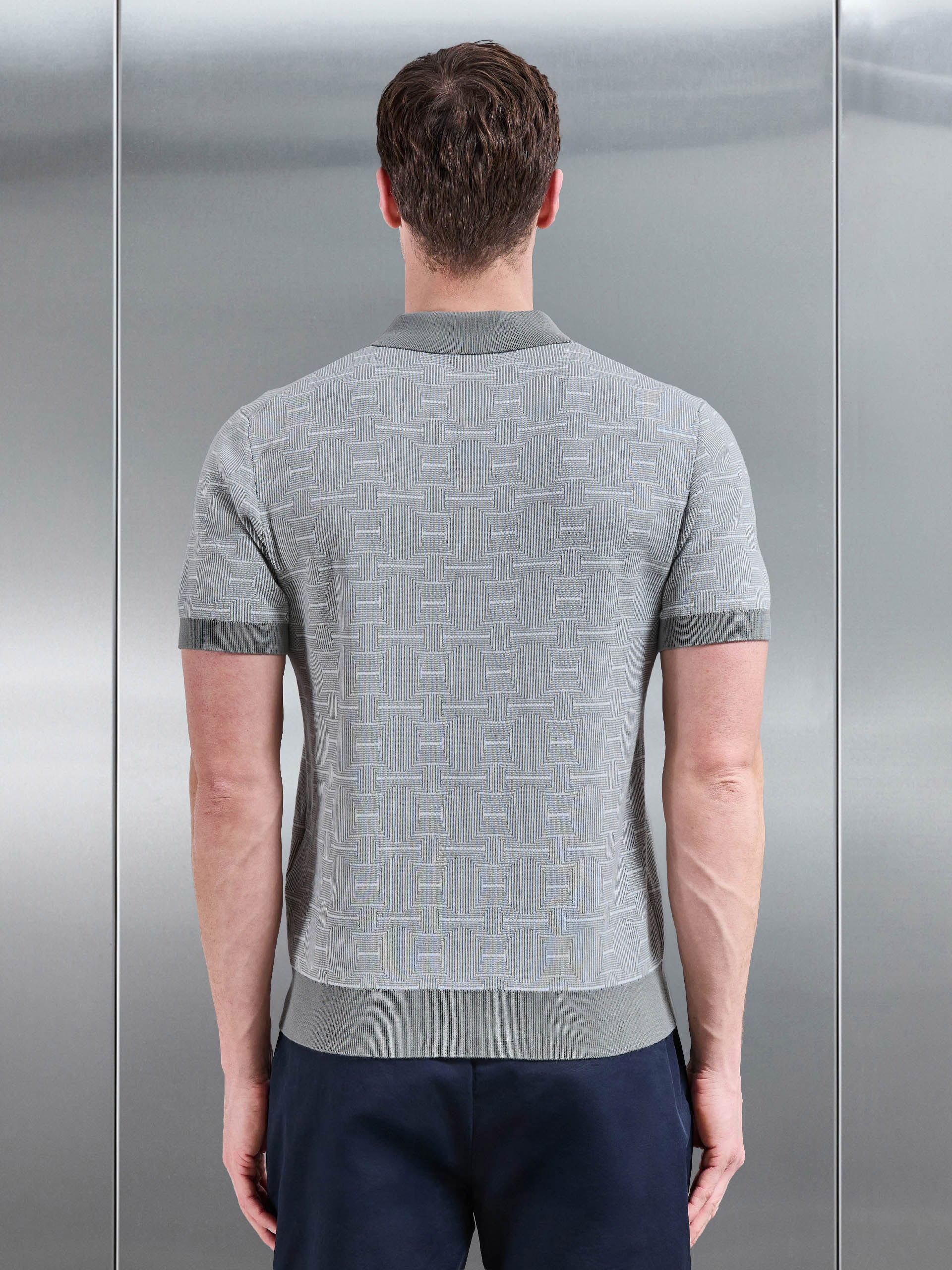 Mens Este Knitted Button Polo Shirt in Sage