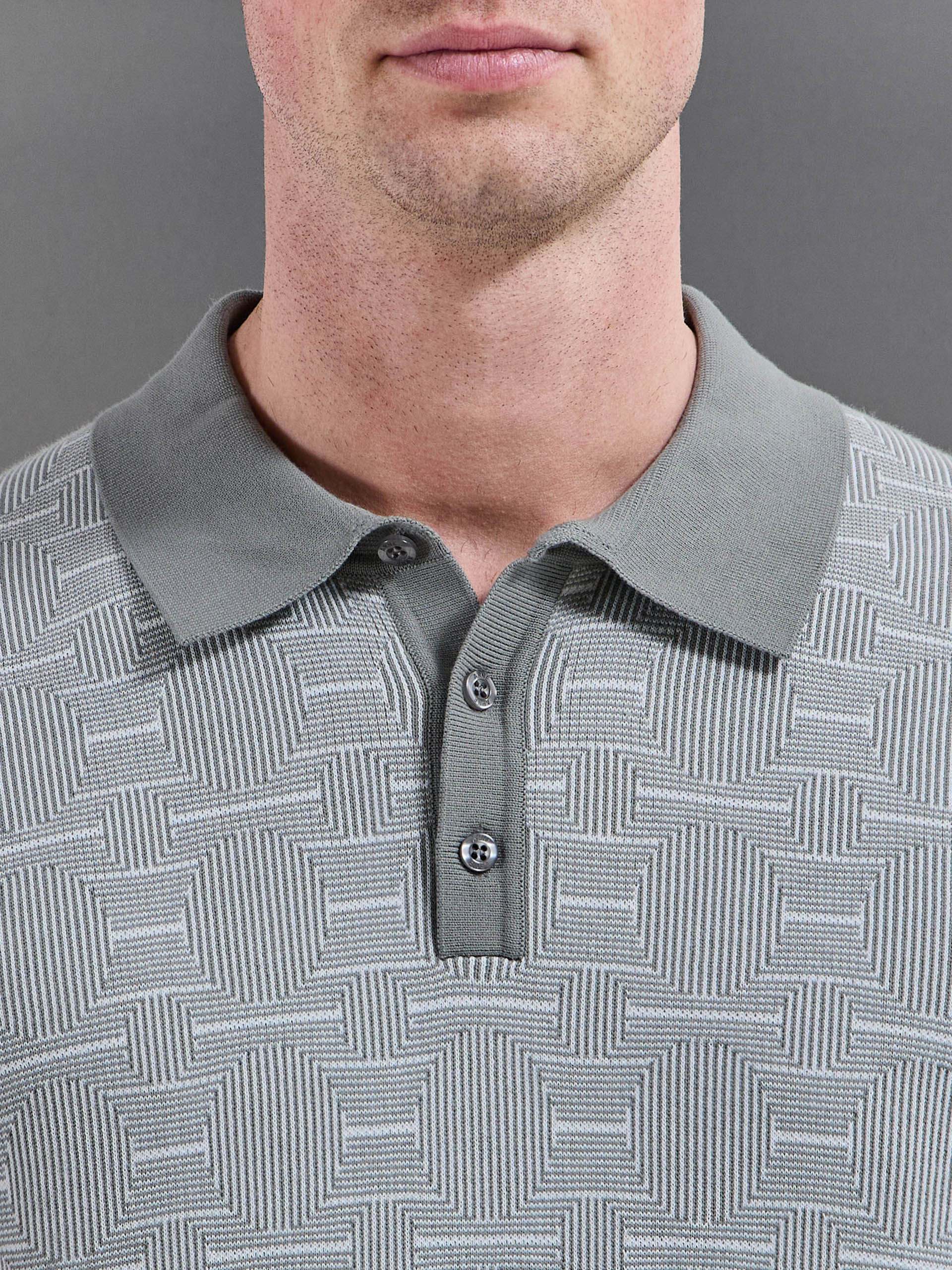 Mens Este Knitted Button Polo Shirt in Sage